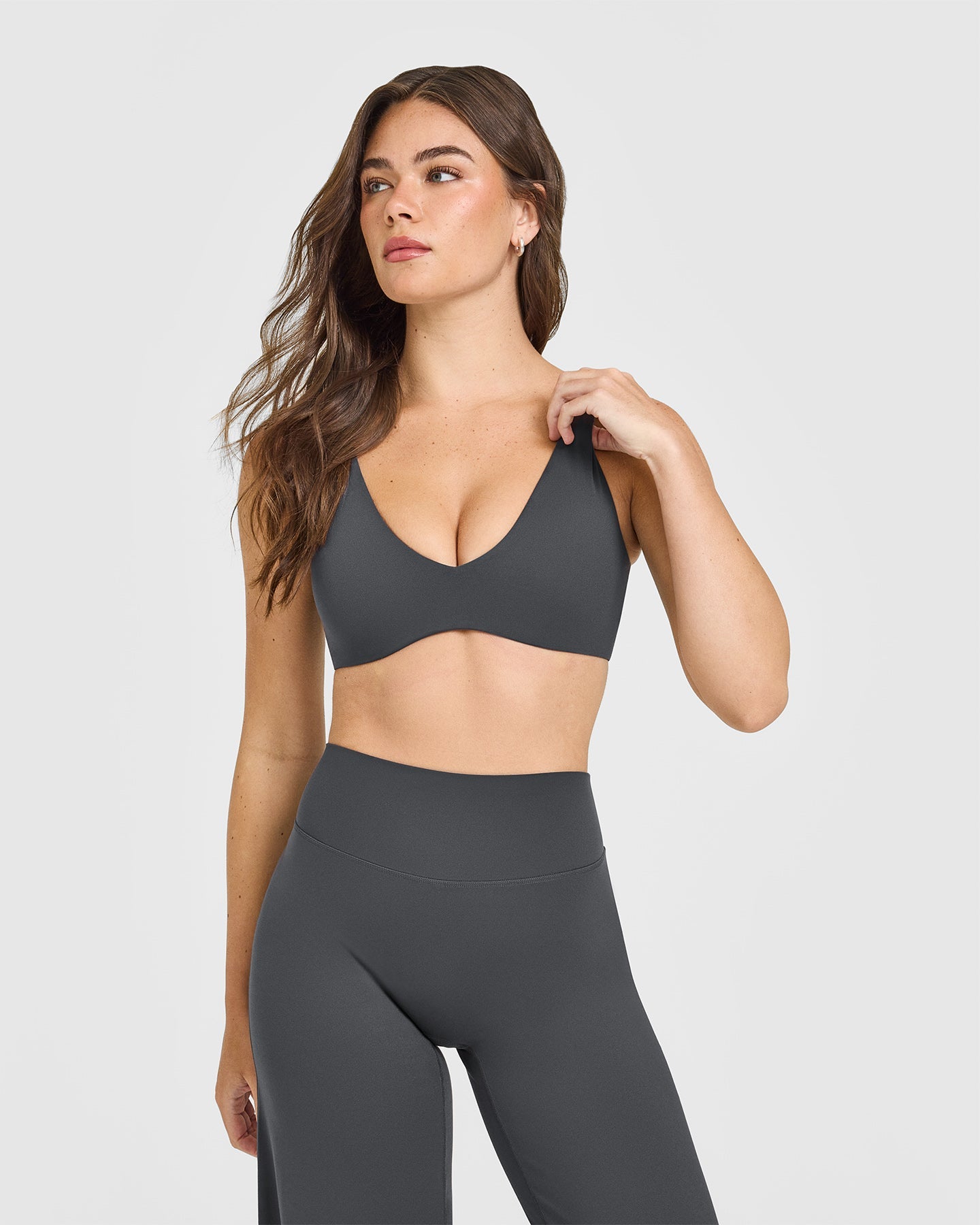 SoftMotion Scoop Back Bralette with White Logo | Coal