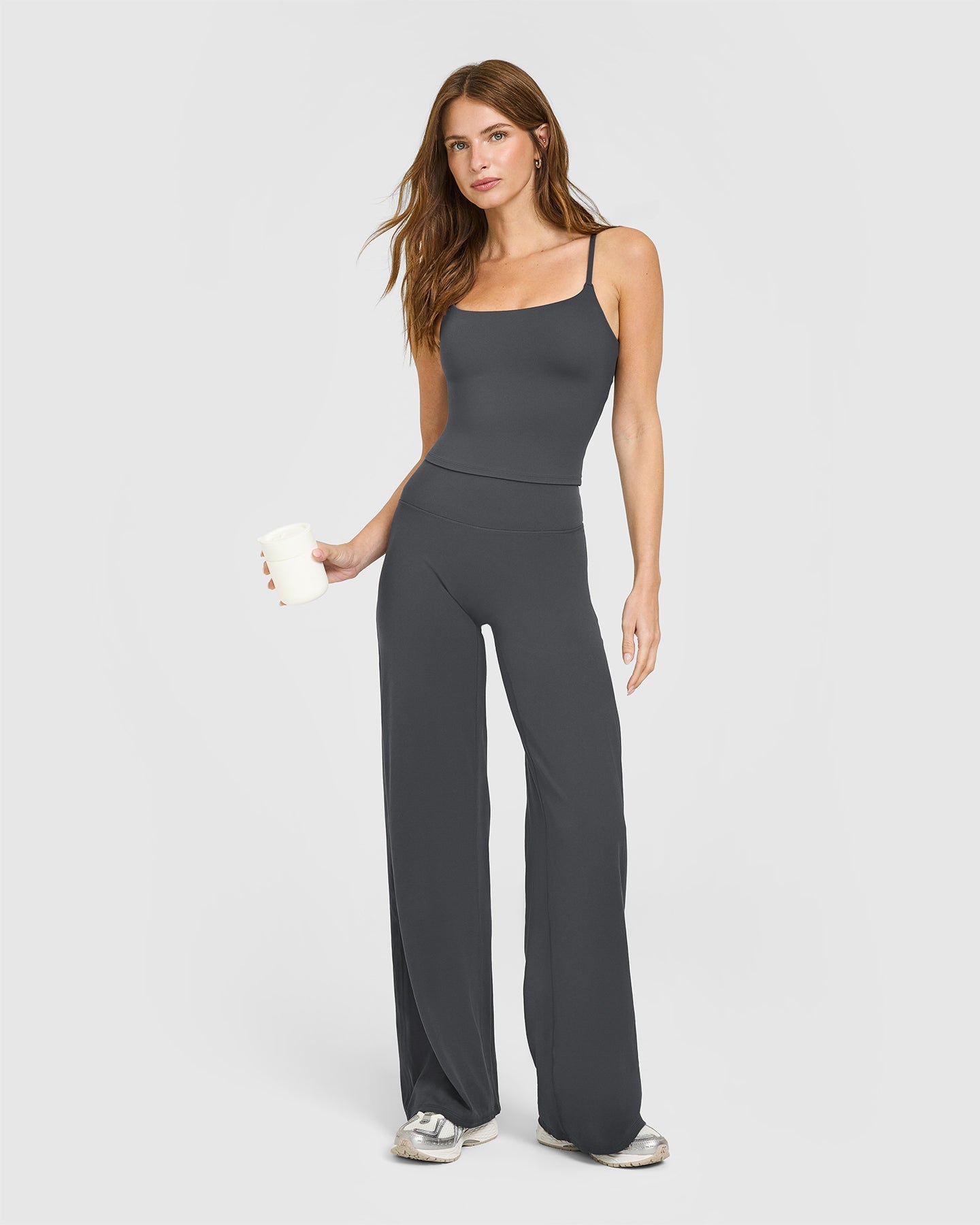 SoftMotion Strappy Mid Vest with Built in Bra Shelf with White Logo | Coal - Image 3