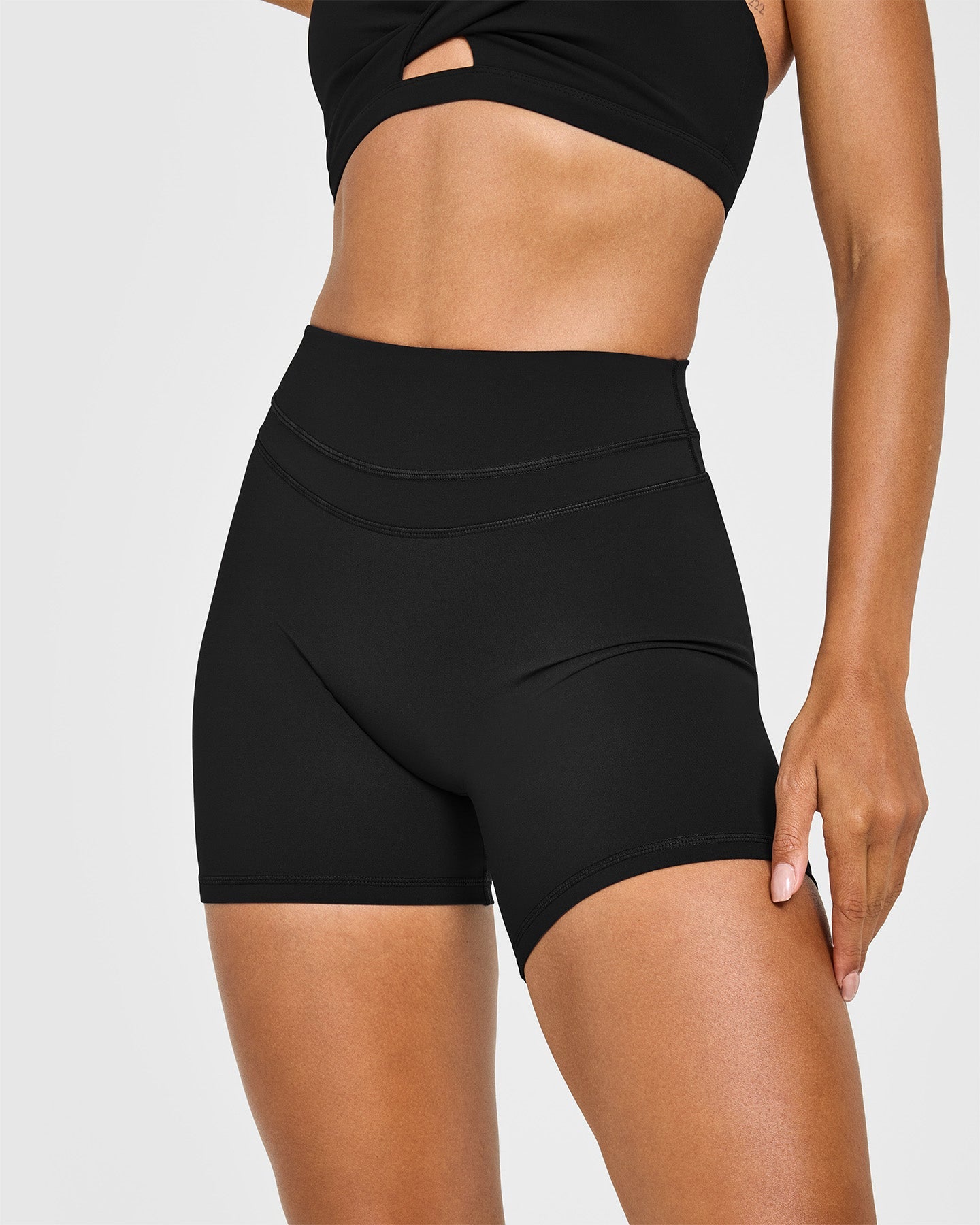 UnifiedMove High Waisted Shorts White Logo 6" | Black - Image 5