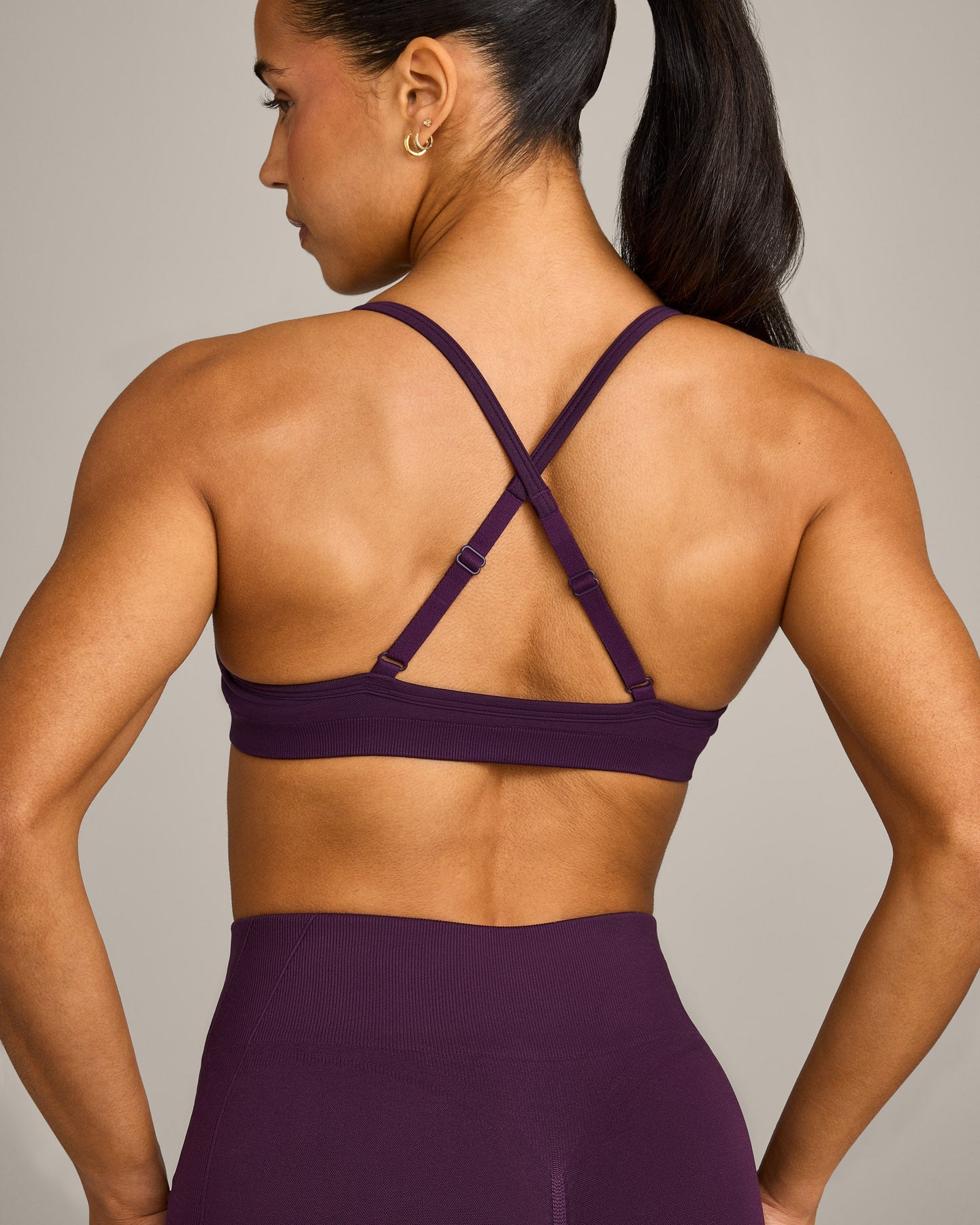 EnhanceLift Seamless Strappy Sports Bra with Grey Logo | Blackberry Purple - Image 5