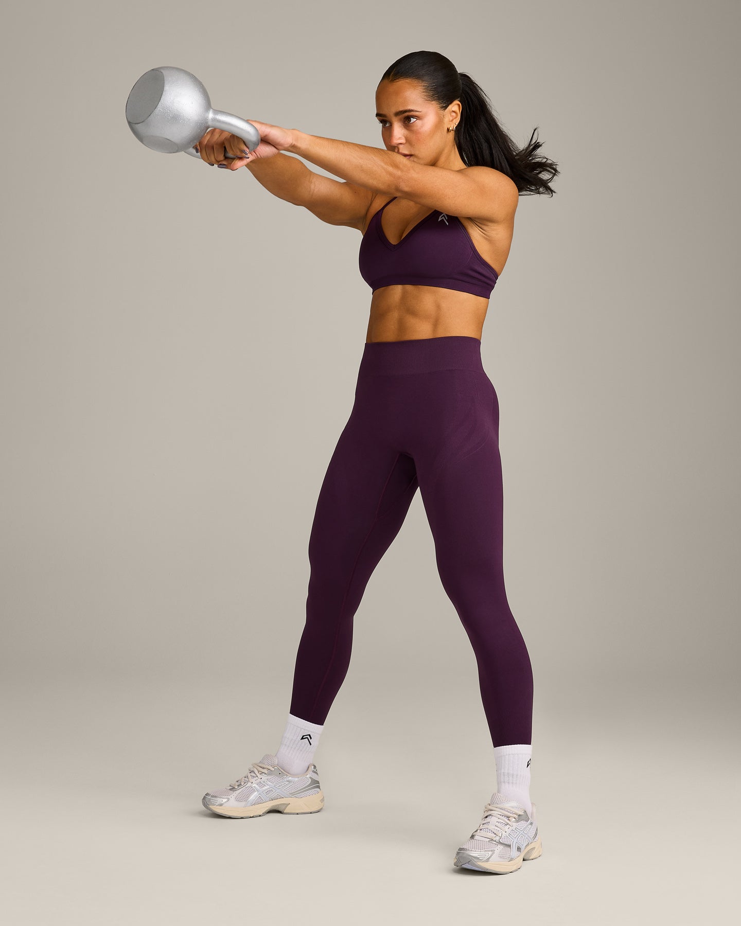 EnhanceLift Seamless Strappy Sports Bra with Grey Logo | Blackberry Purple - Image 6