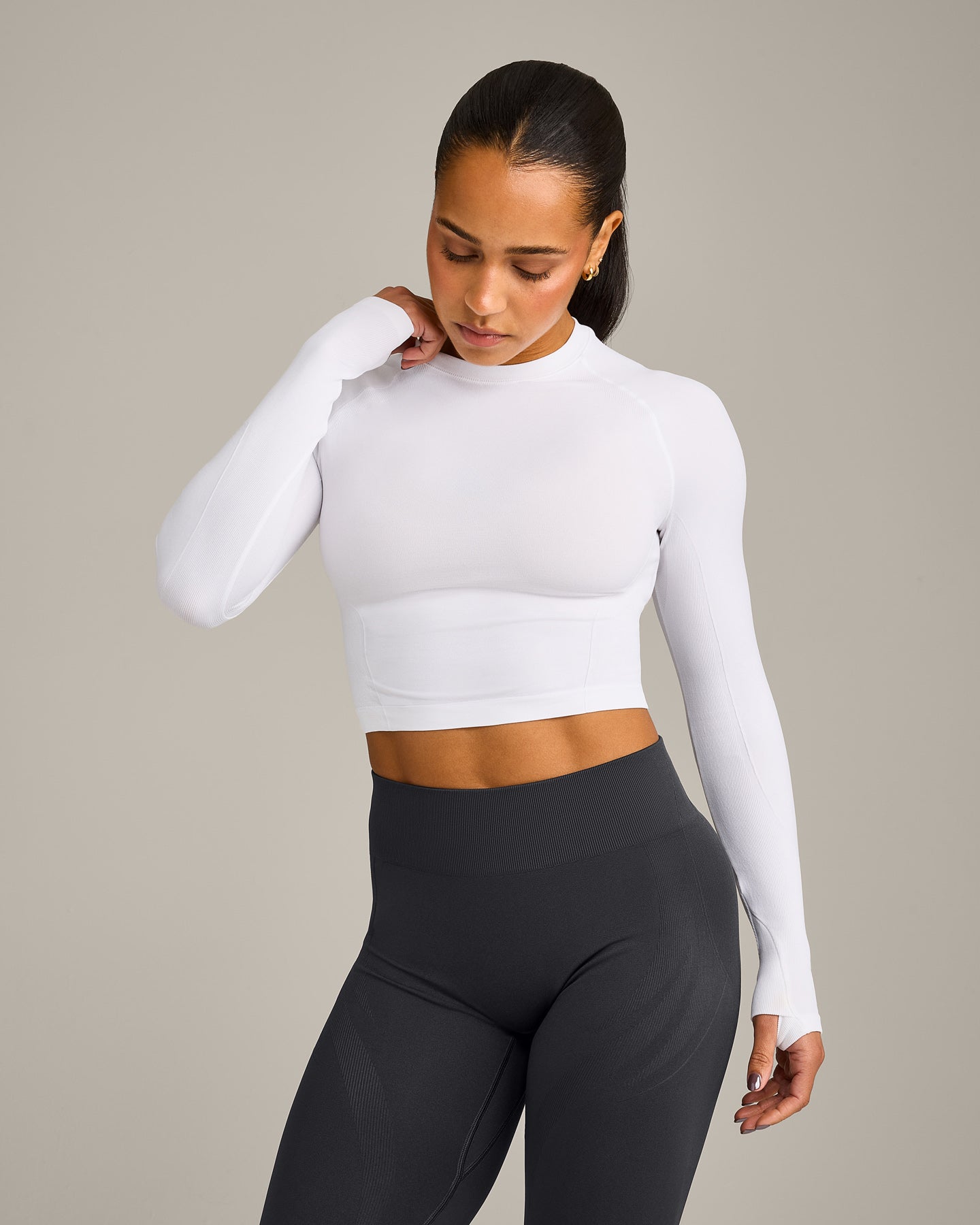 Oner Seamless Fitted Long Sleeve Mid Top | White