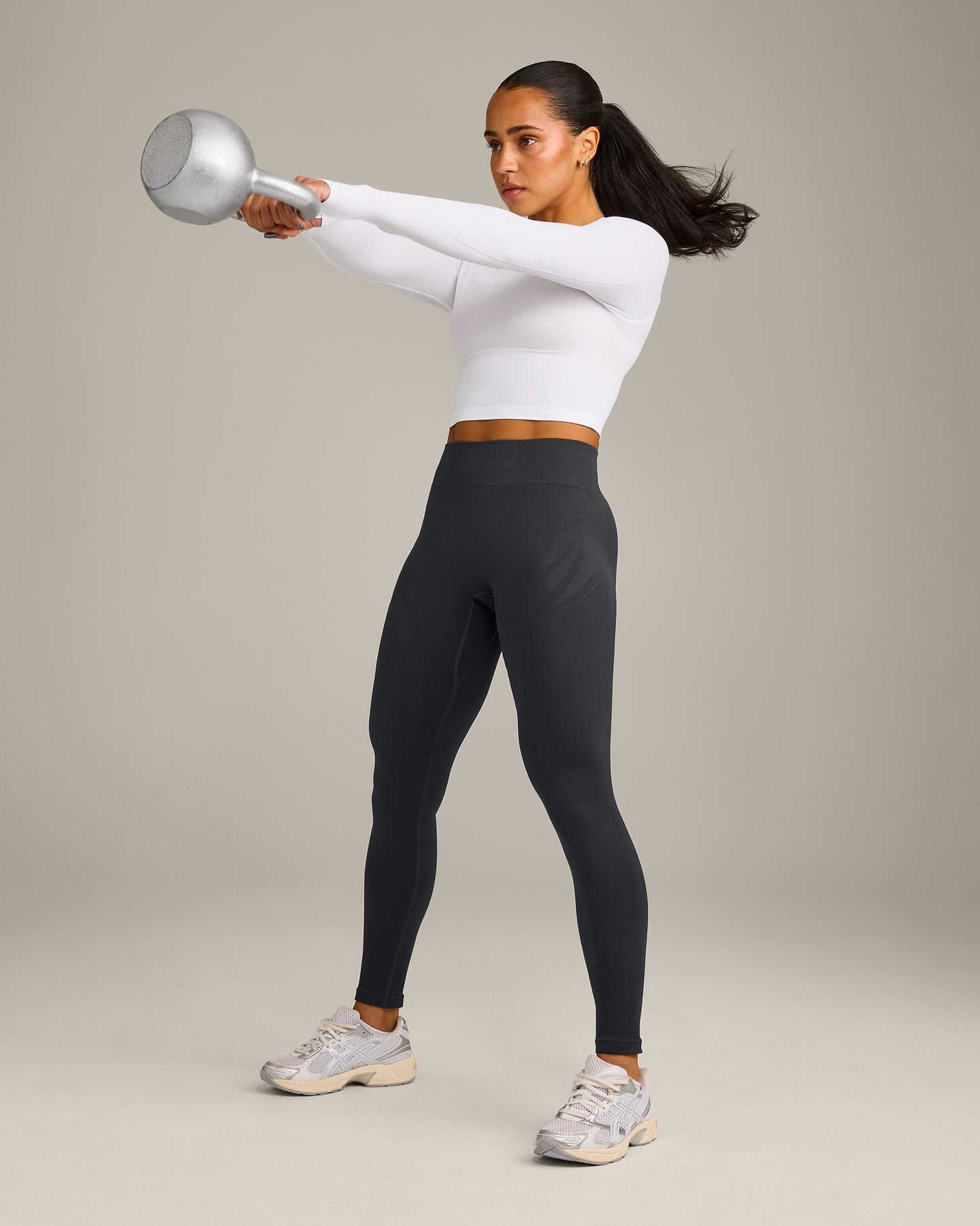Oner Seamless Fitted Long Sleeve Mid Top | White - Image 3