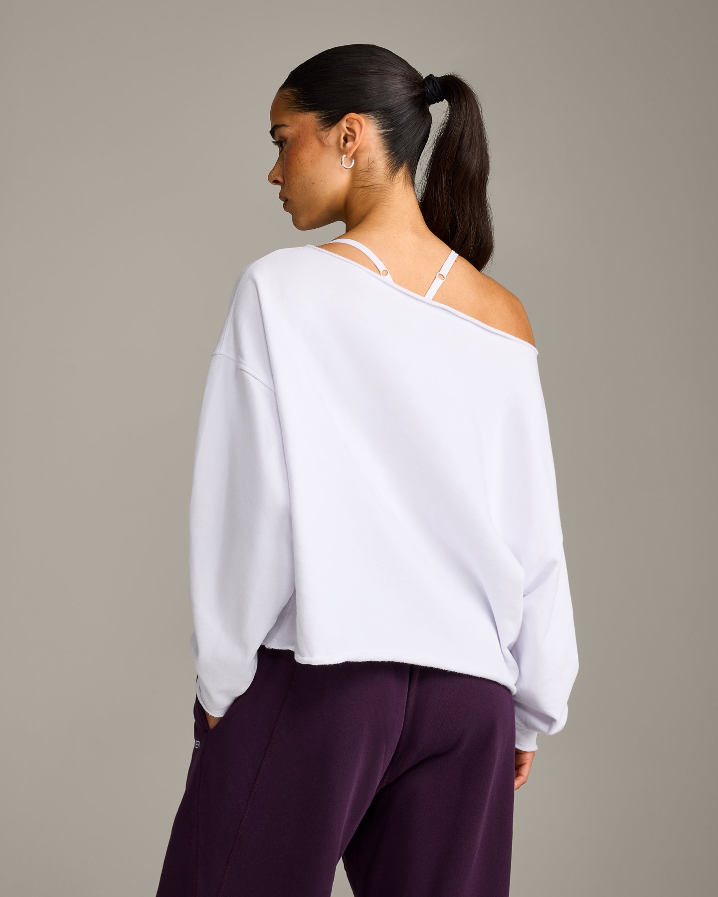 Alternative view of Raw Cut Lounge Off-The-Shoulder Sweatshirt | White