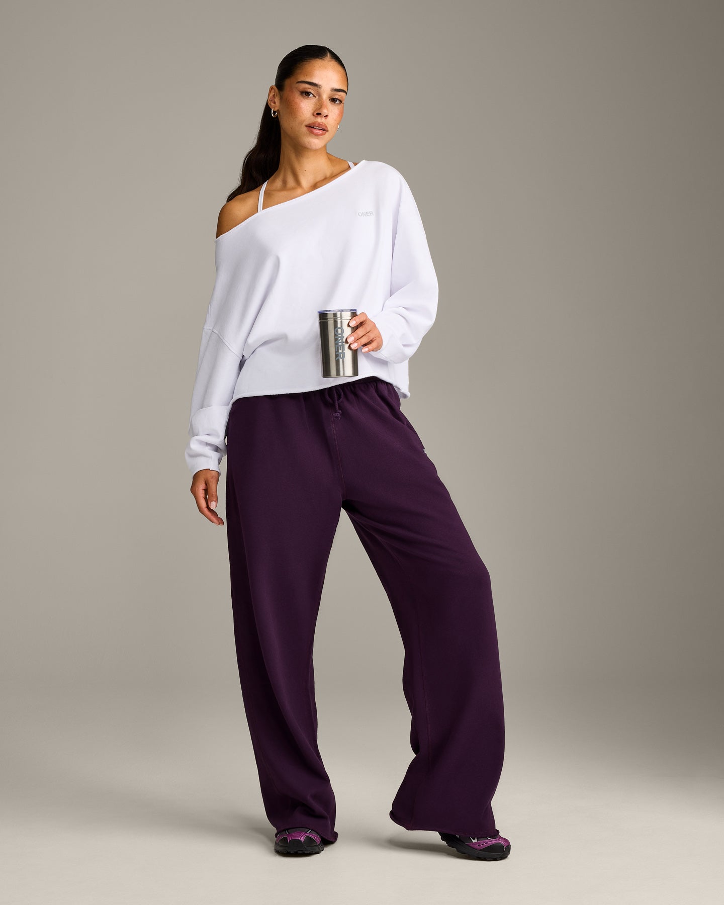 Raw Cut Lounge Off-The-Shoulder Sweatshirt | White - Image 3