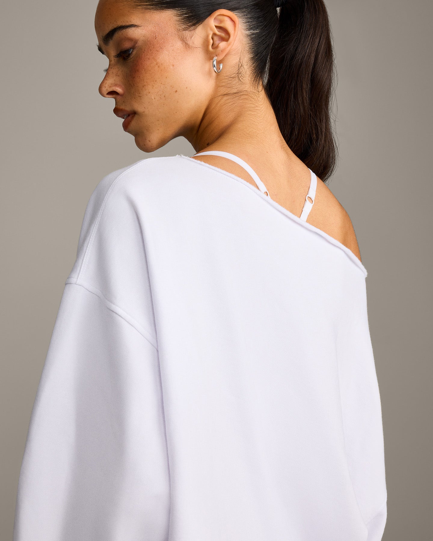 Raw Cut Lounge Off-The-Shoulder Sweatshirt | White - Image 4