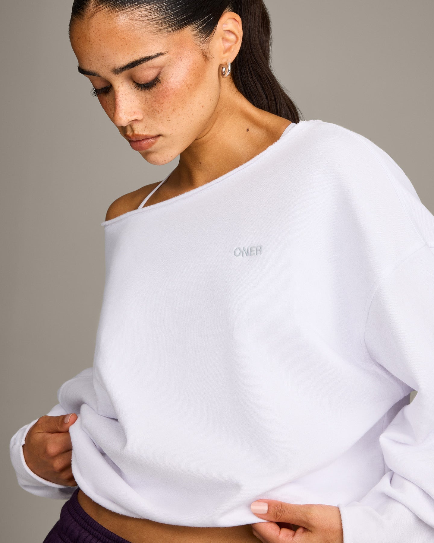 Raw Cut Lounge Off-The-Shoulder Sweatshirt | White - Image 5