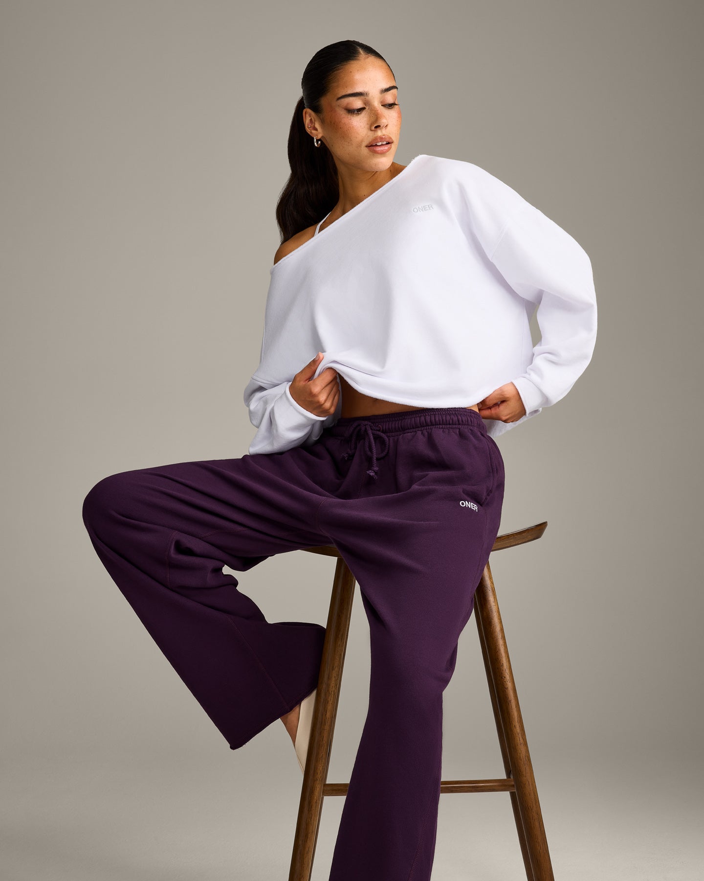Raw Cut Lounge Off-The-Shoulder Sweatshirt | White - Image 6