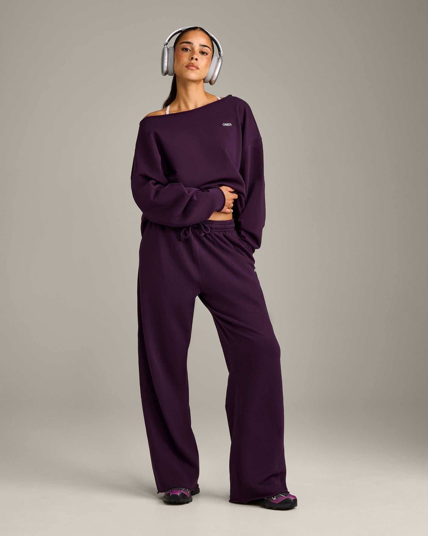 Raw Cut Lounge Wide Leg Joggers | Washed Blackberry Purple - Image 3