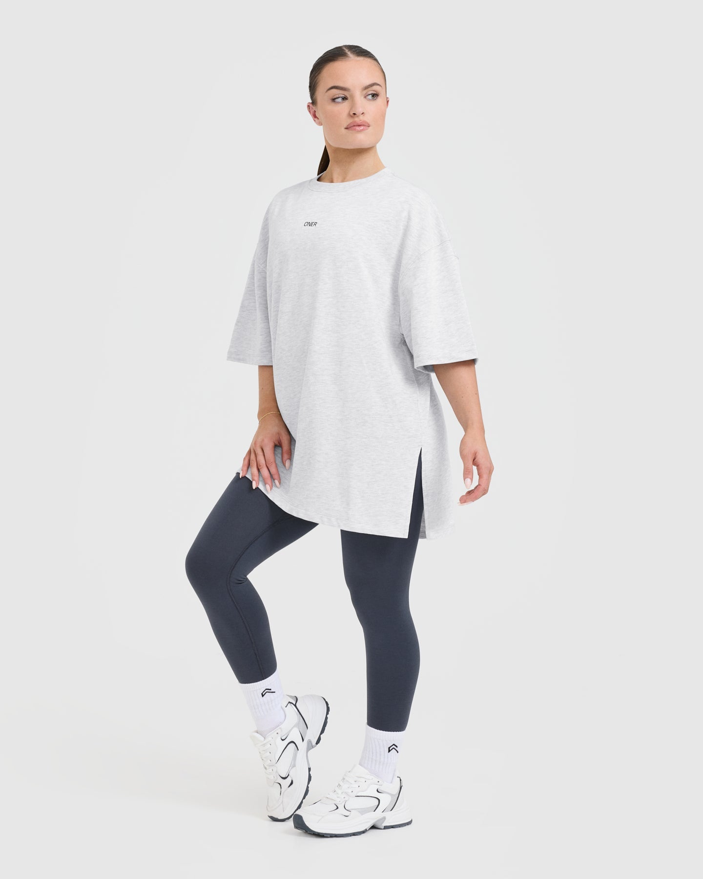 Classic Oner Graphic Longline T-Shirt | Light Grey Marl - Image 3