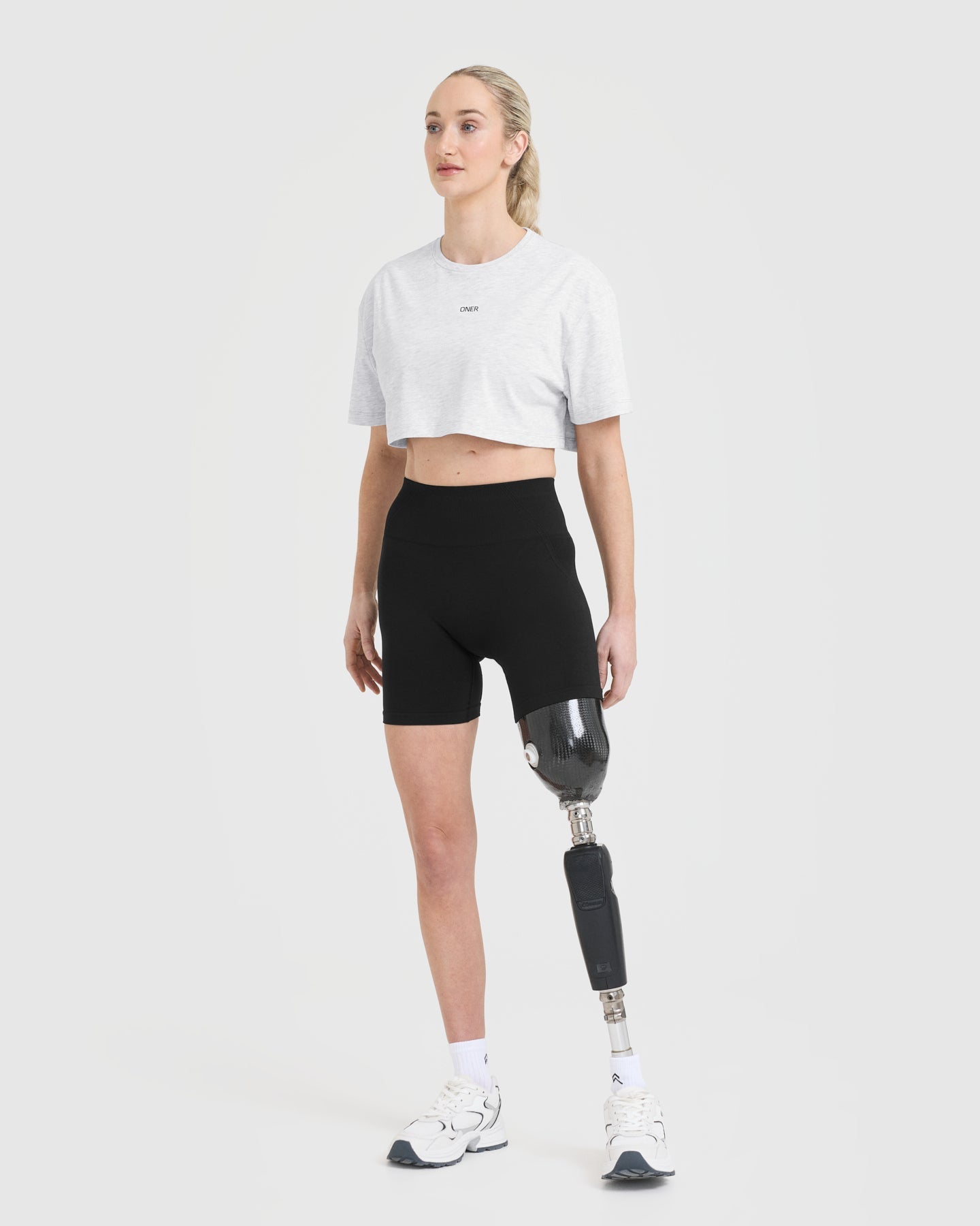 Classic Oner Graphic Crop Lightweight T-Shirt | Light Grey Marl - Image 3