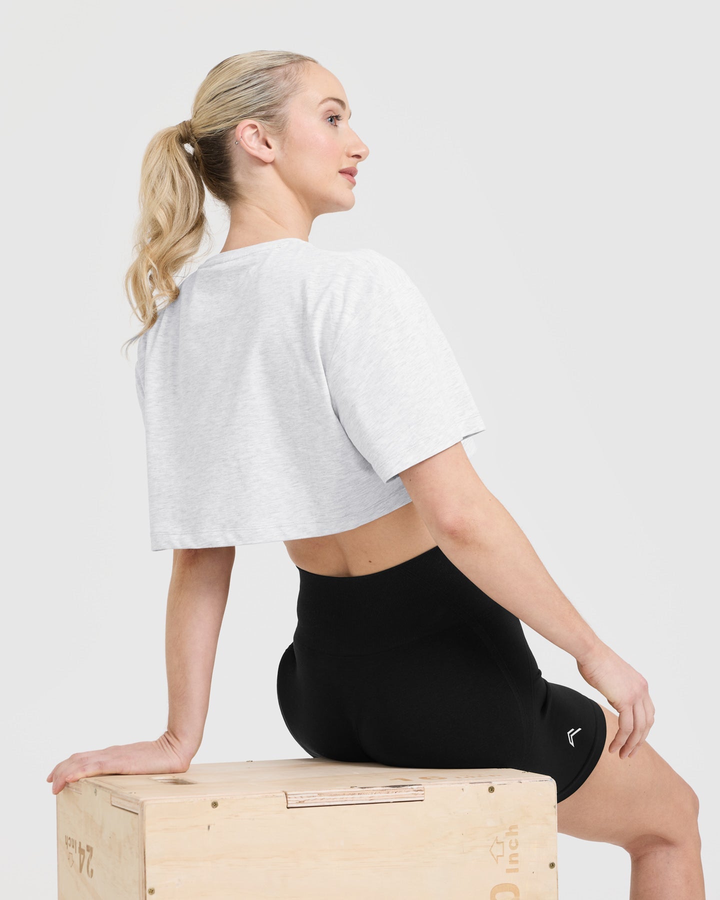 Classic Oner Graphic Crop Lightweight T-Shirt | Light Grey Marl - Image 5