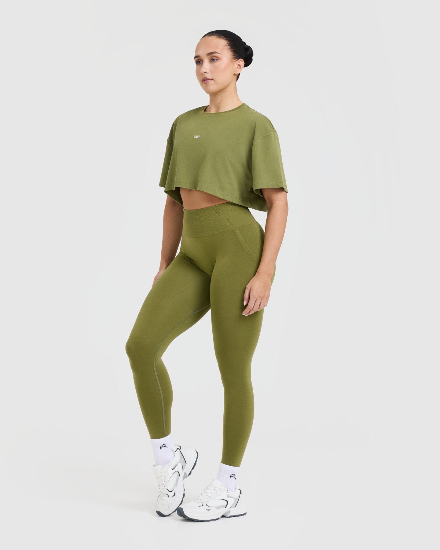 Classic Oner Graphic Crop Lightweight T-Shirt | Olive Green - Image 3