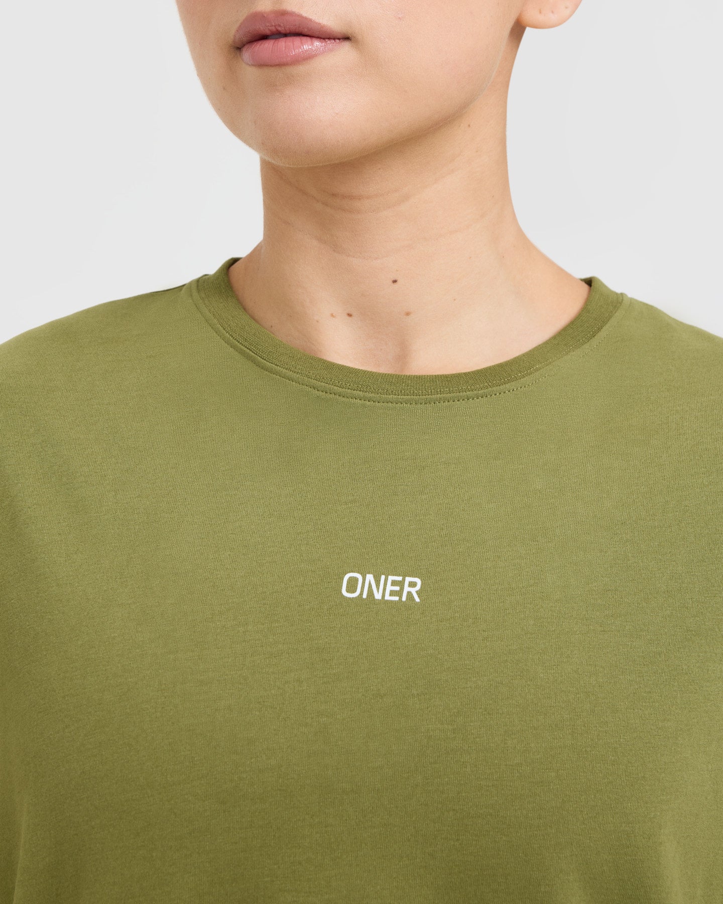Classic Oner Graphic Crop Lightweight T-Shirt | Olive Green - Image 4