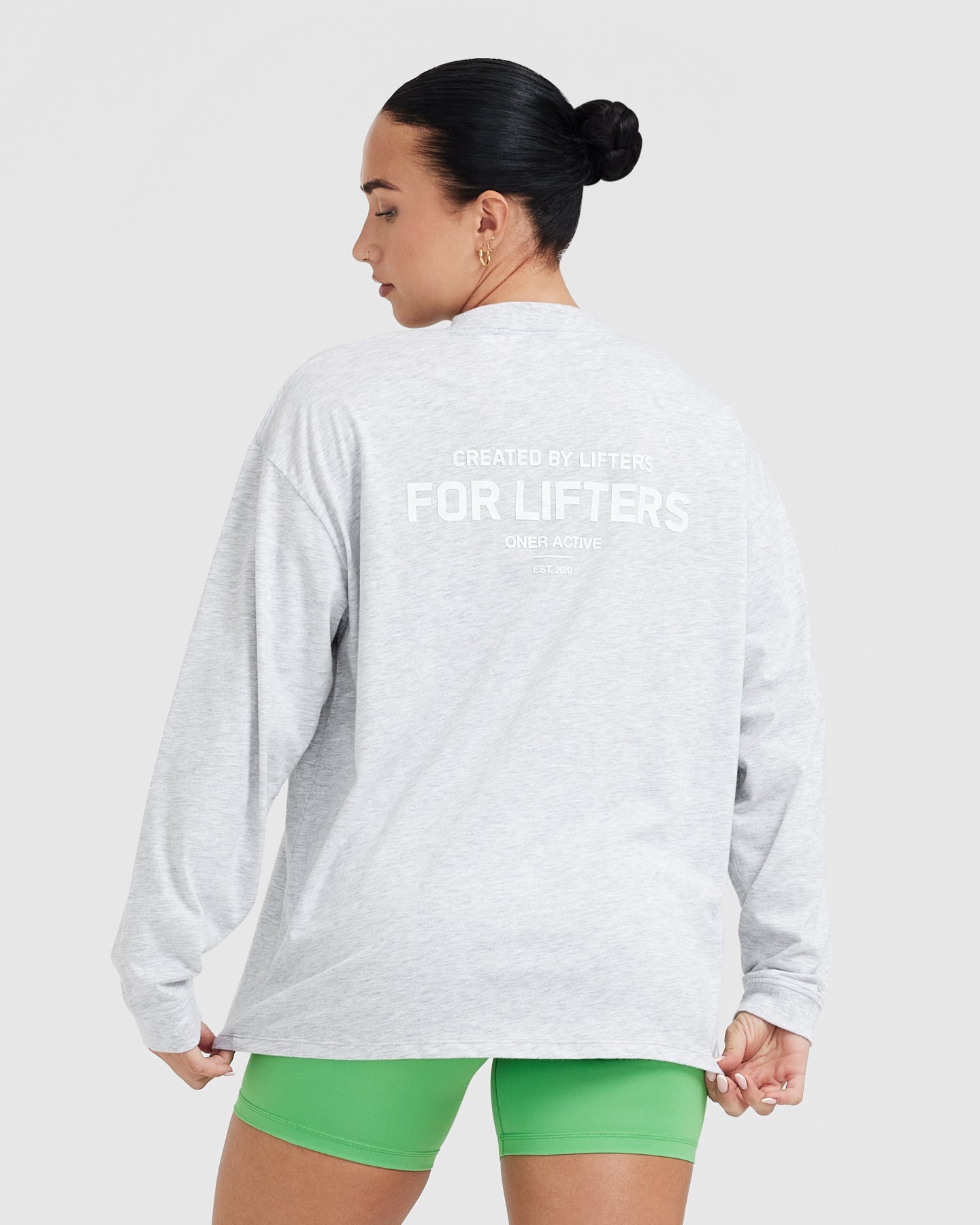 Alternative view of Classic Lifters Graphic Oversized Lightweight Long Sleeve Top | Light Grey Marl