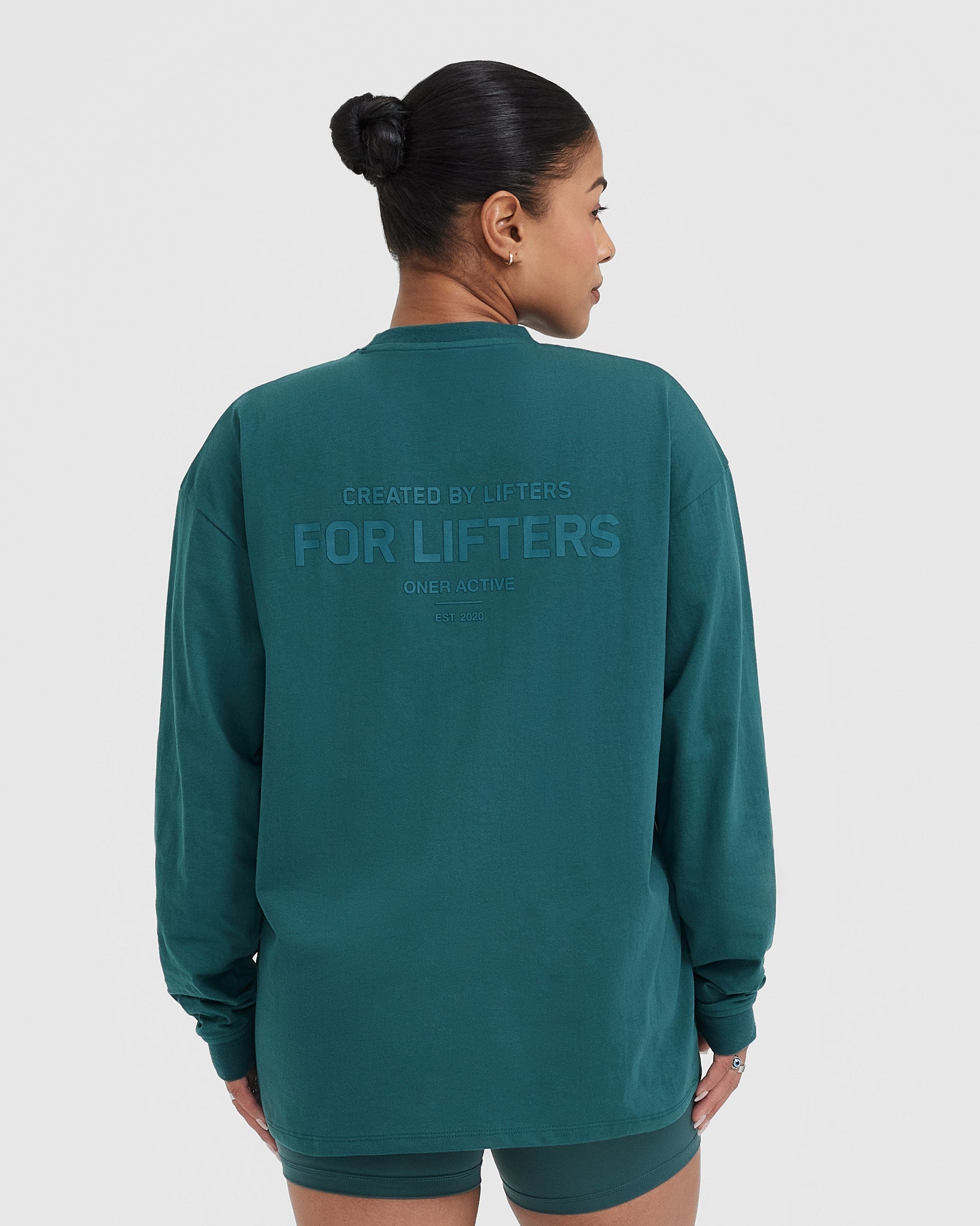 Alternative view of Classic Lifters Graphic Oversized Lightweight Long Sleeve Top | Marine Teal