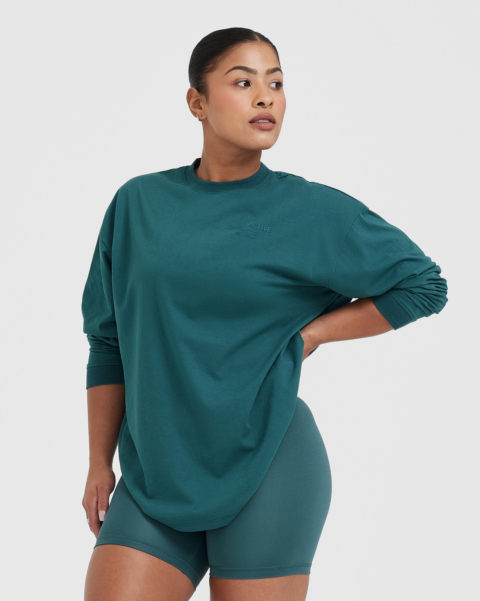 Classic Lifters Graphic Oversized Lightweight Long Sleeve Top | Marine Teal - Image 3