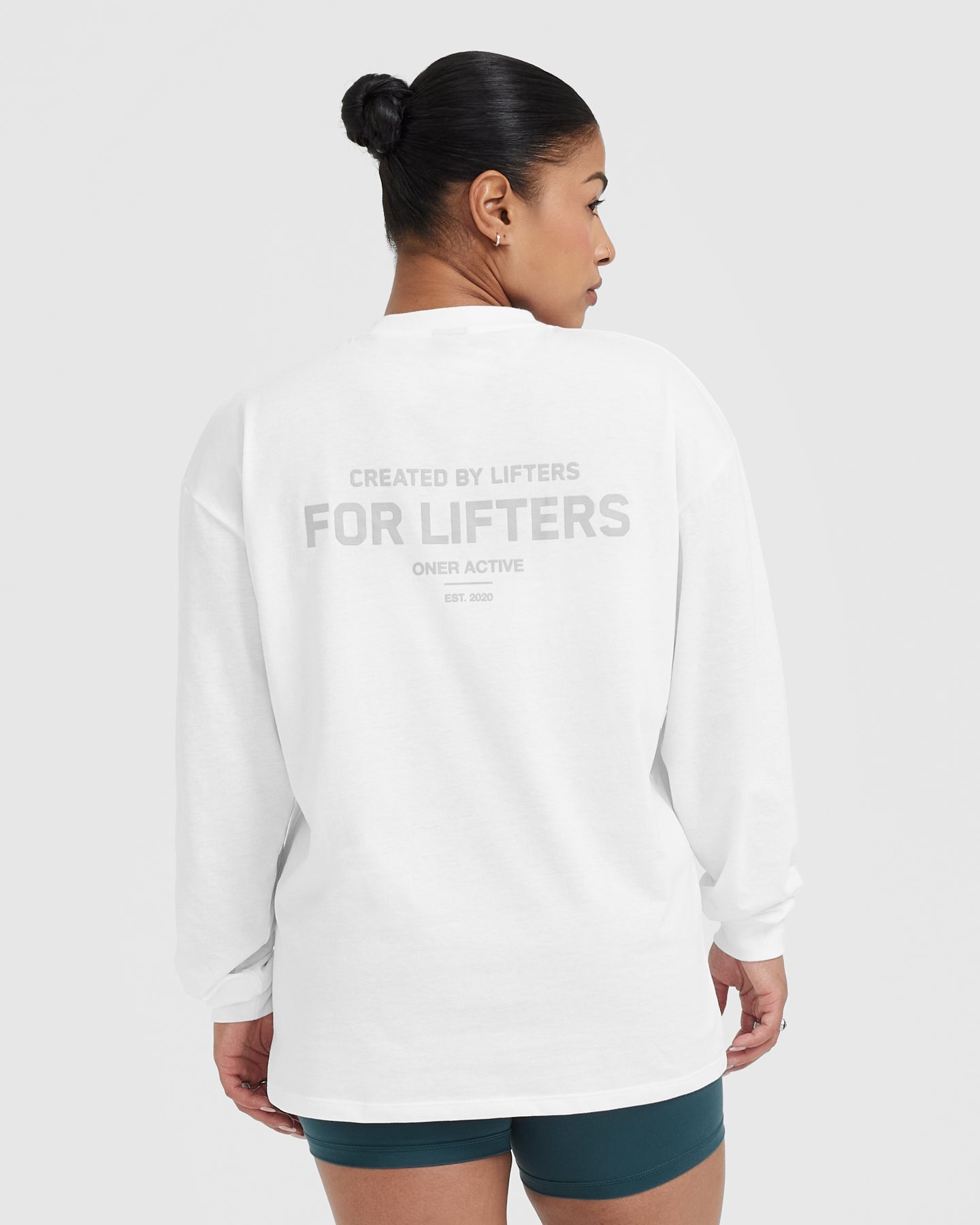 Alternative view of Classic Lifters Graphic Oversized Lightweight Long Sleeve Top | White