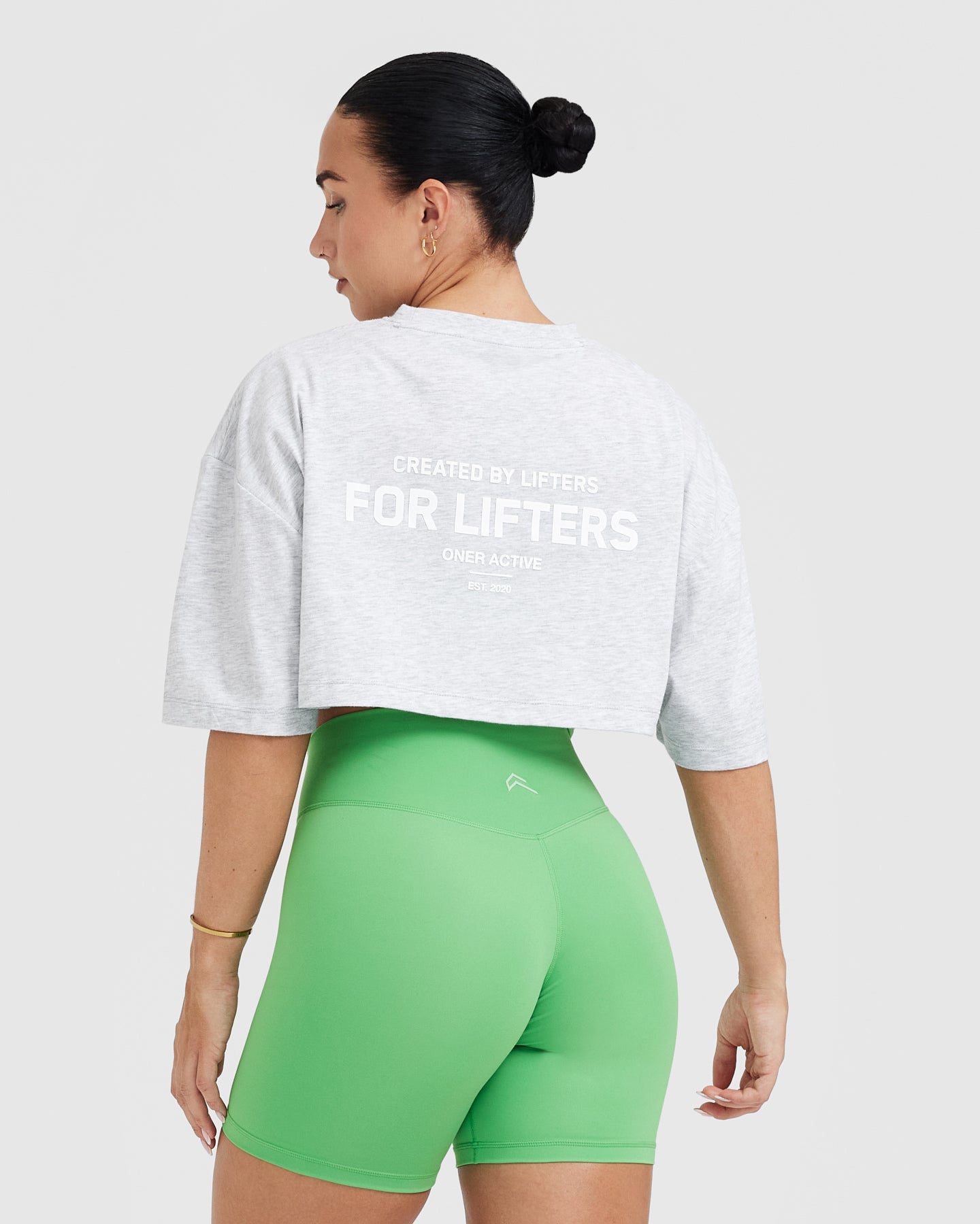 Alternative view of Classic Lifters Graphic Relaxed Crop Lightweight T-Shirt | Light Grey Marl