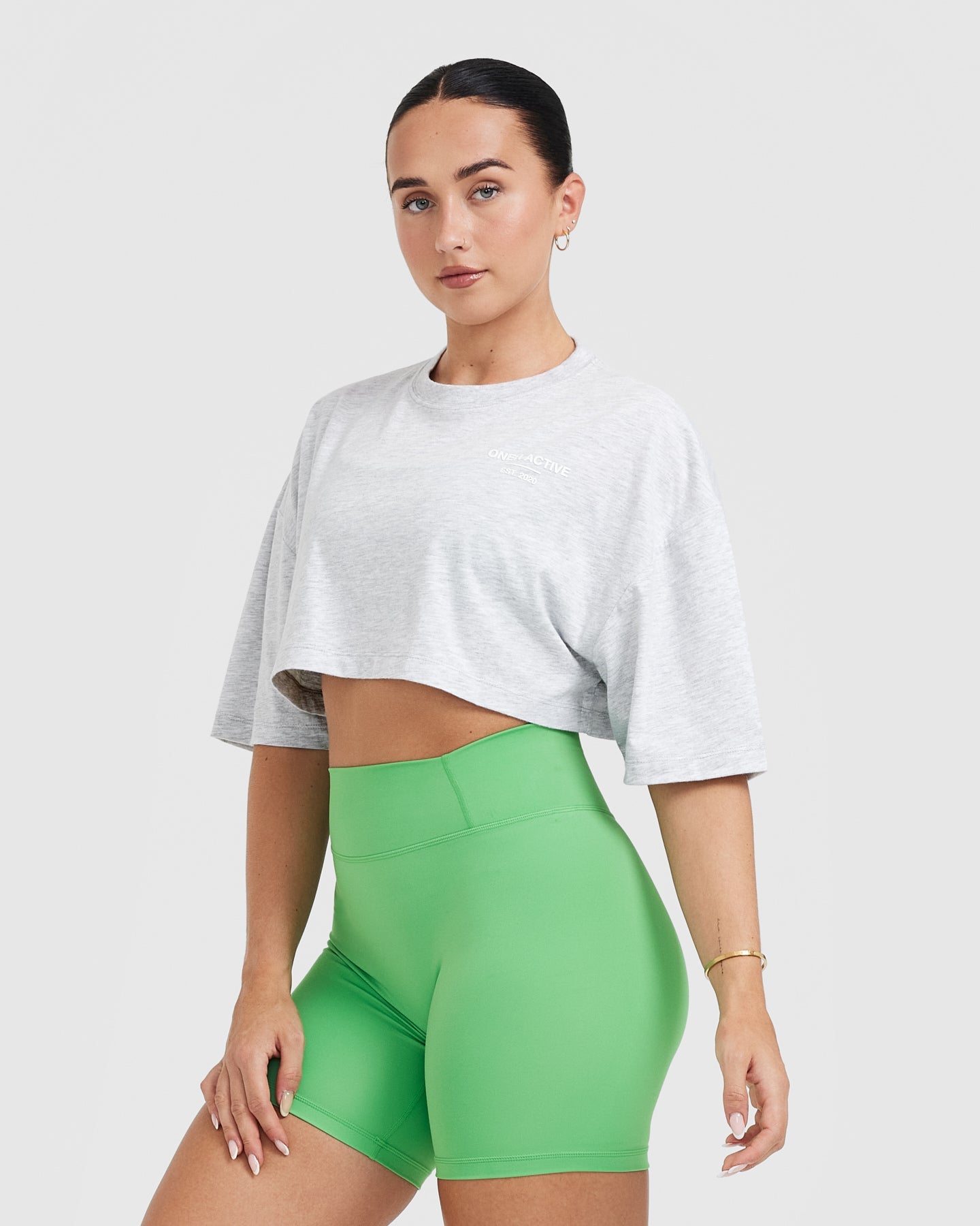 Classic Lifters Graphic Relaxed Crop Lightweight T-Shirt | Light Grey Marl - Image 4