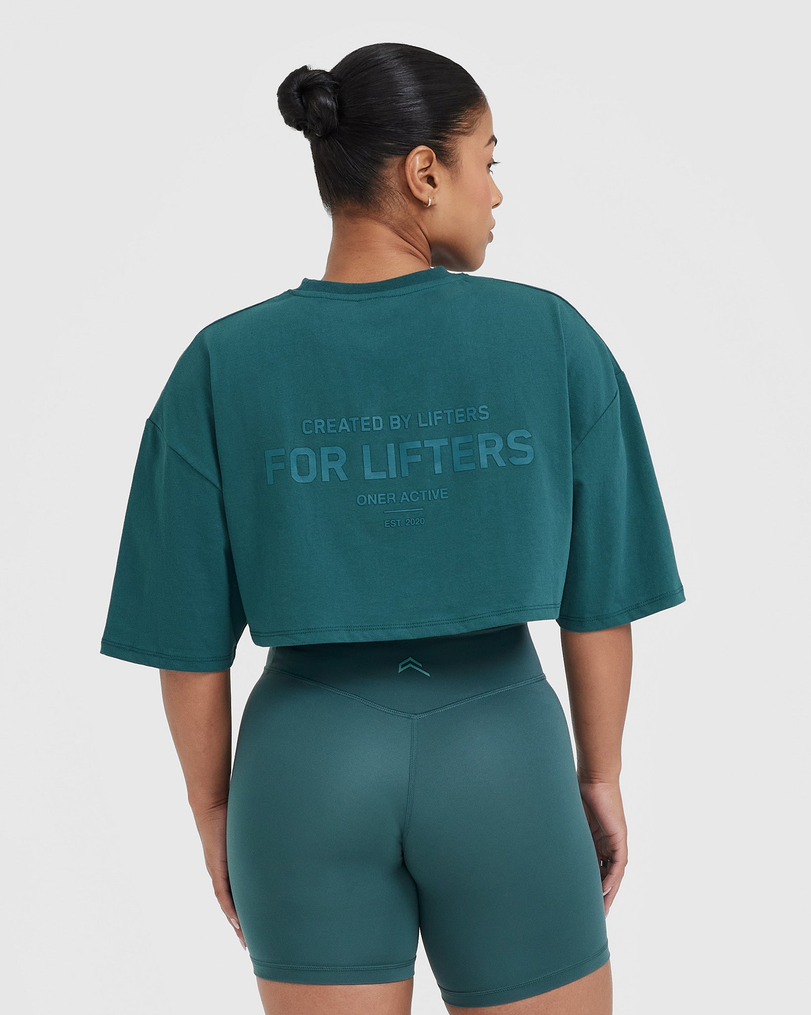 Alternative view of Classic Lifters Graphic Relaxed Crop Lightweight T-Shirt | Marine Teal