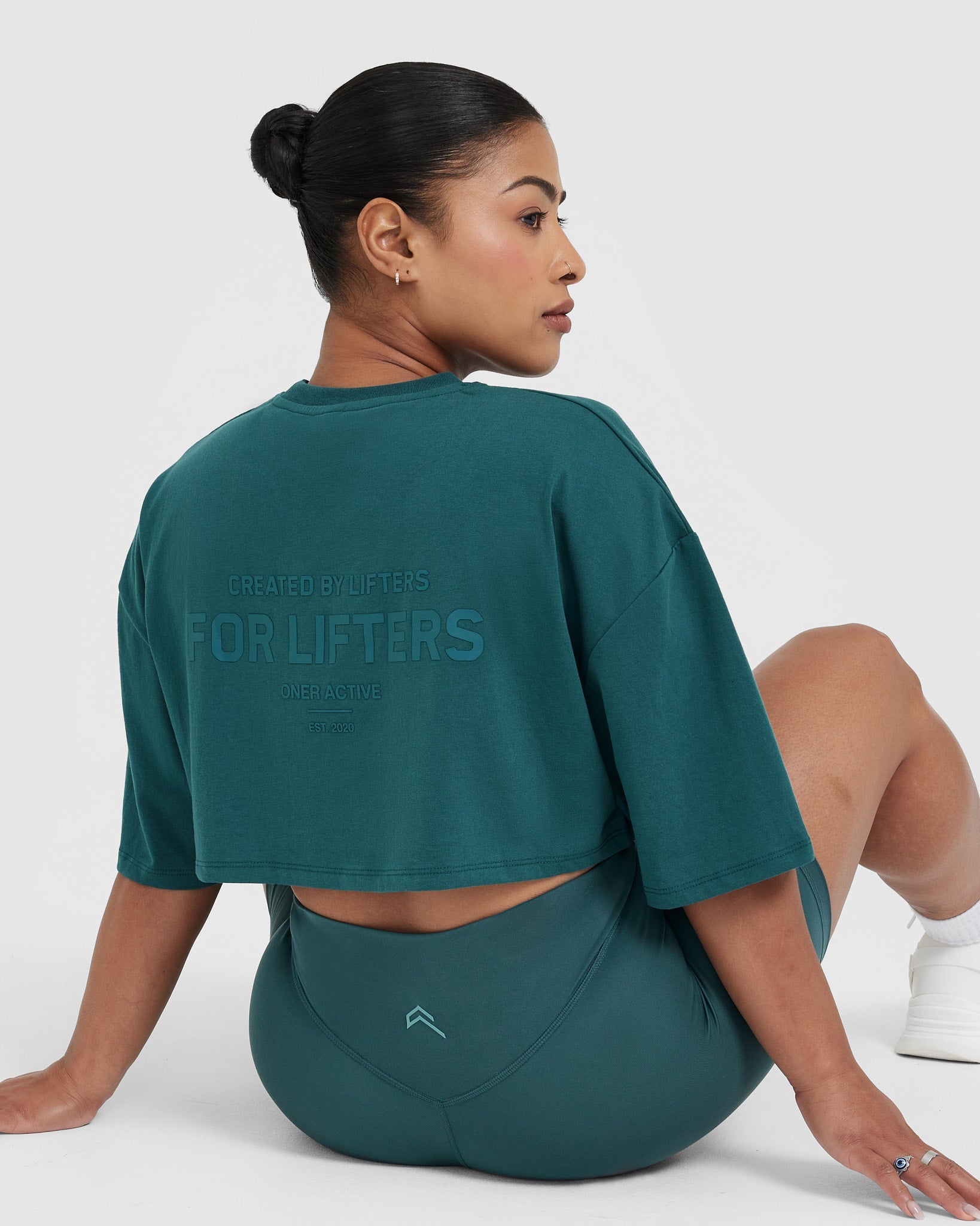 Classic Lifters Graphic Relaxed Crop Lightweight T-Shirt | Marine Teal - Image 3