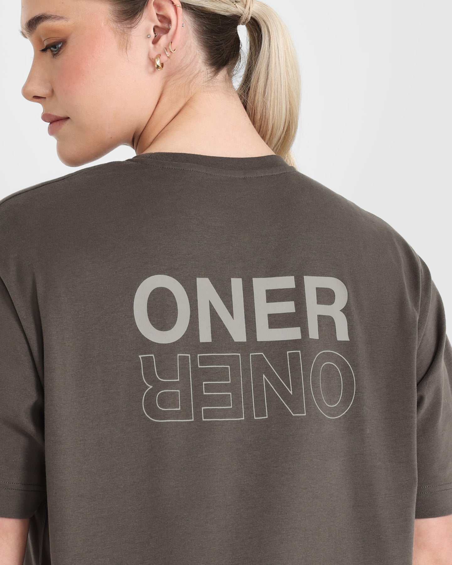Classic Mirror Graphic Oversized T-Shirt | Washed Deep Taupe - Image 5