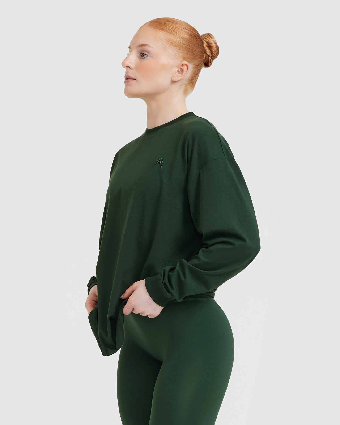 Classic Oversized Lightweight Long Sleeve Top | Pine Green - Image 3