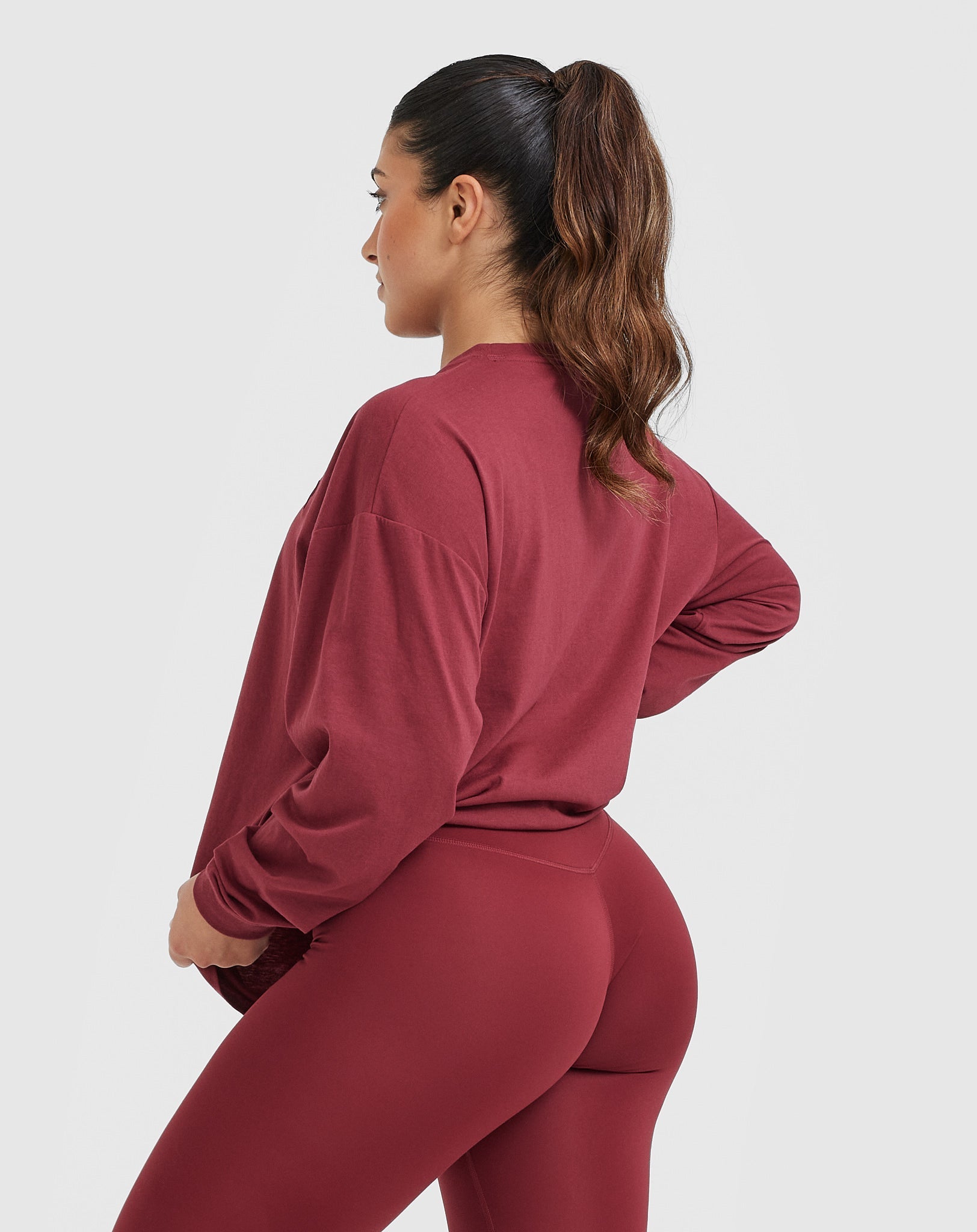 Alternative view of Classic Oversized Lightweight Long Sleeve Top | Burnt Cherry