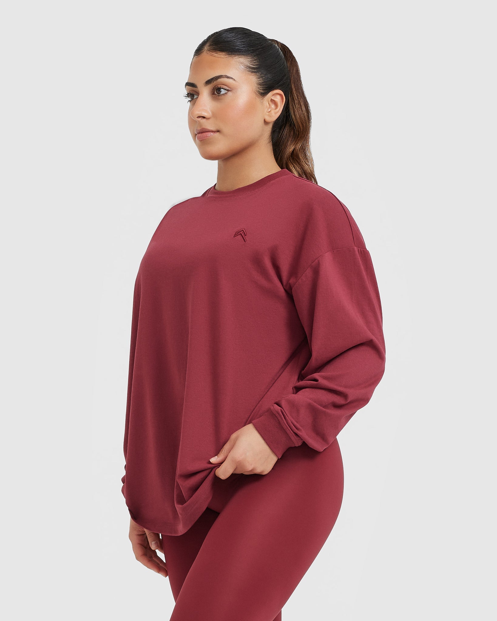 Classic Oversized Lightweight Long Sleeve Top | Burnt Cherry - Image 3