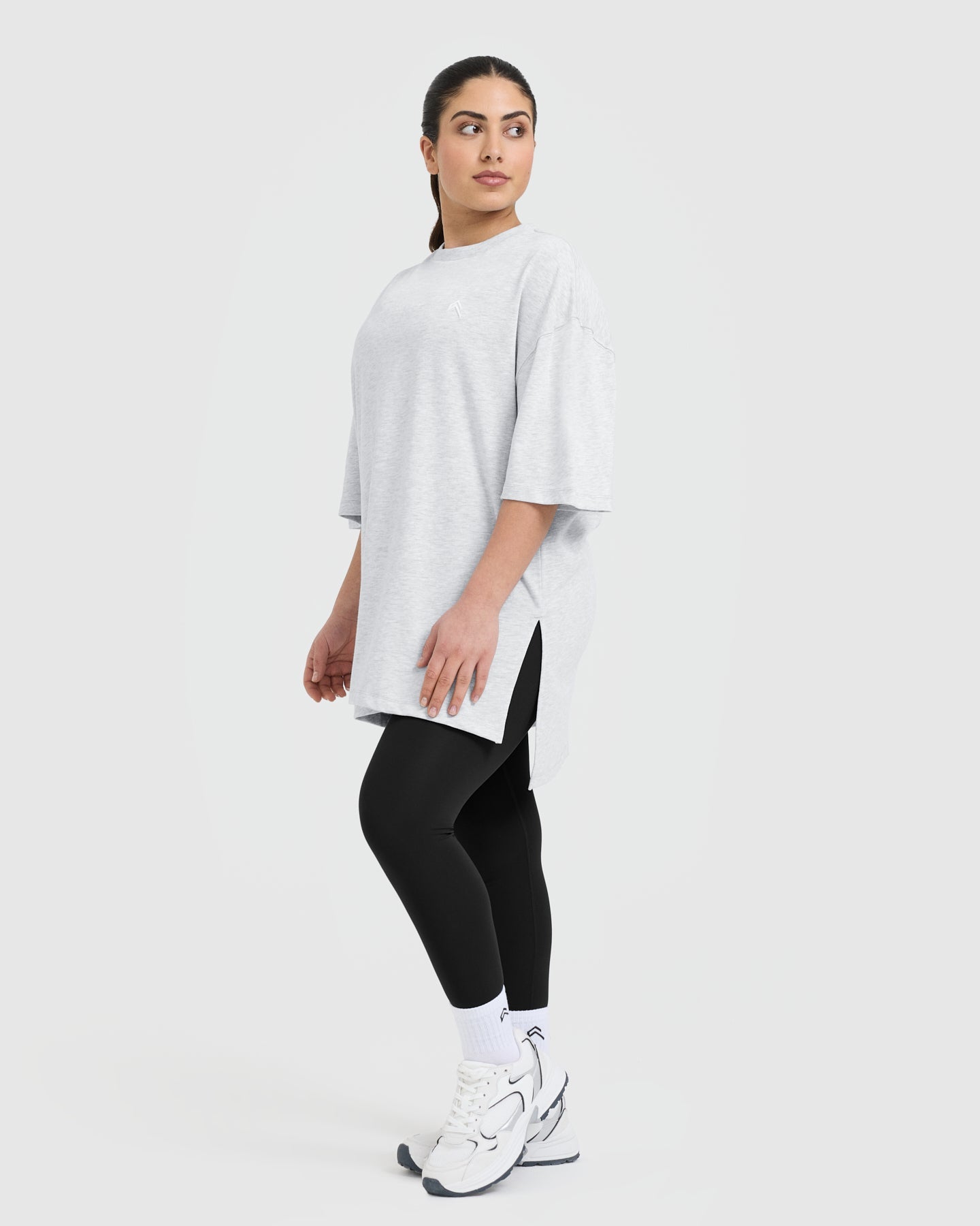 Classic Longline T-Shirt | Light Grey Marl - Image 3