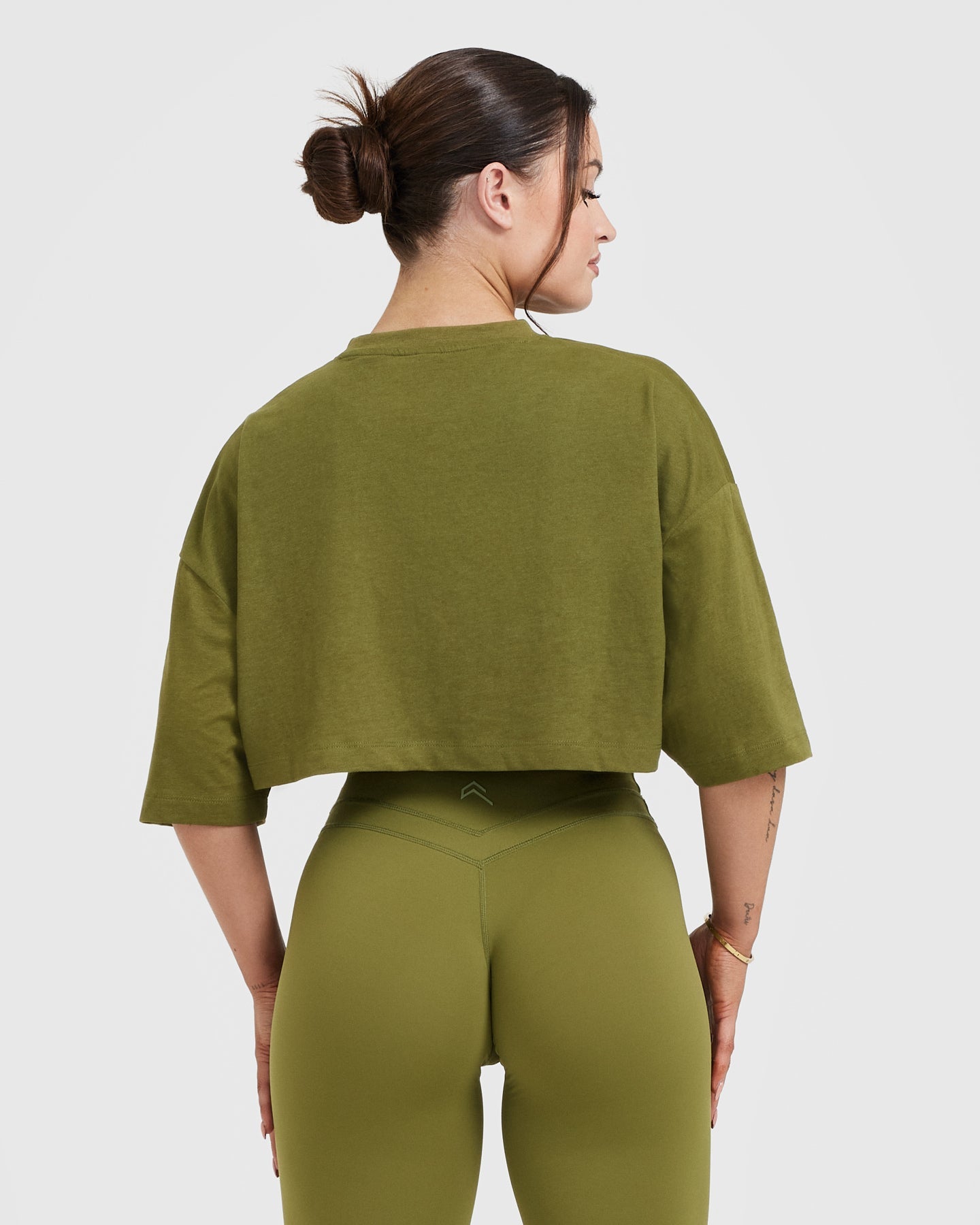 Alternative view of Classic Relaxed Crop Lightweight T-Shirt | Olive Green