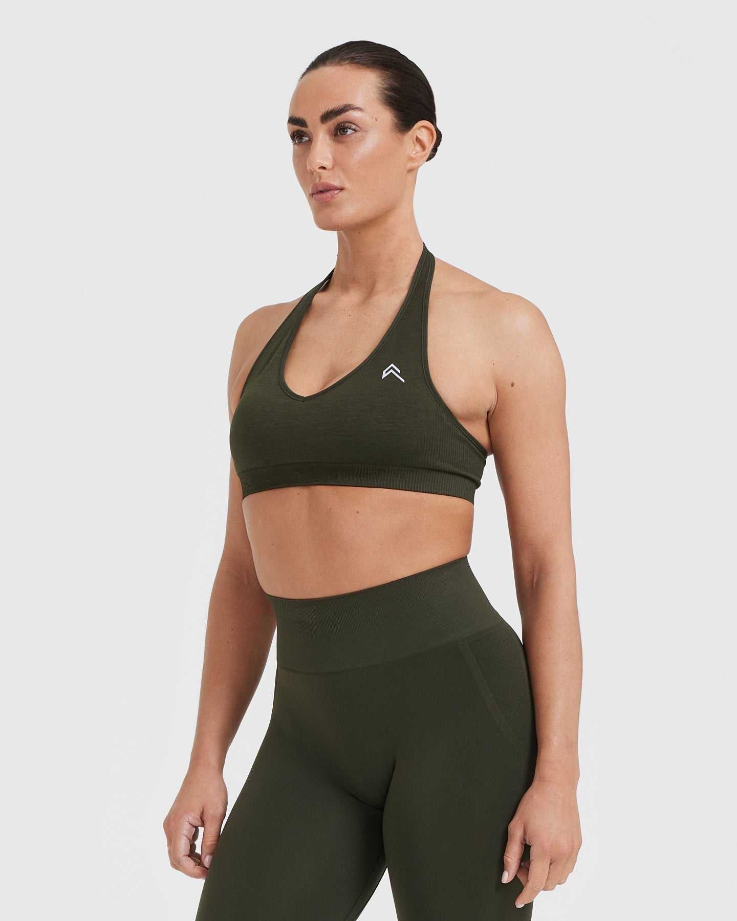Classic Seamless 2.0 Halter Neck Bralette | Khaki Marl - Image 3