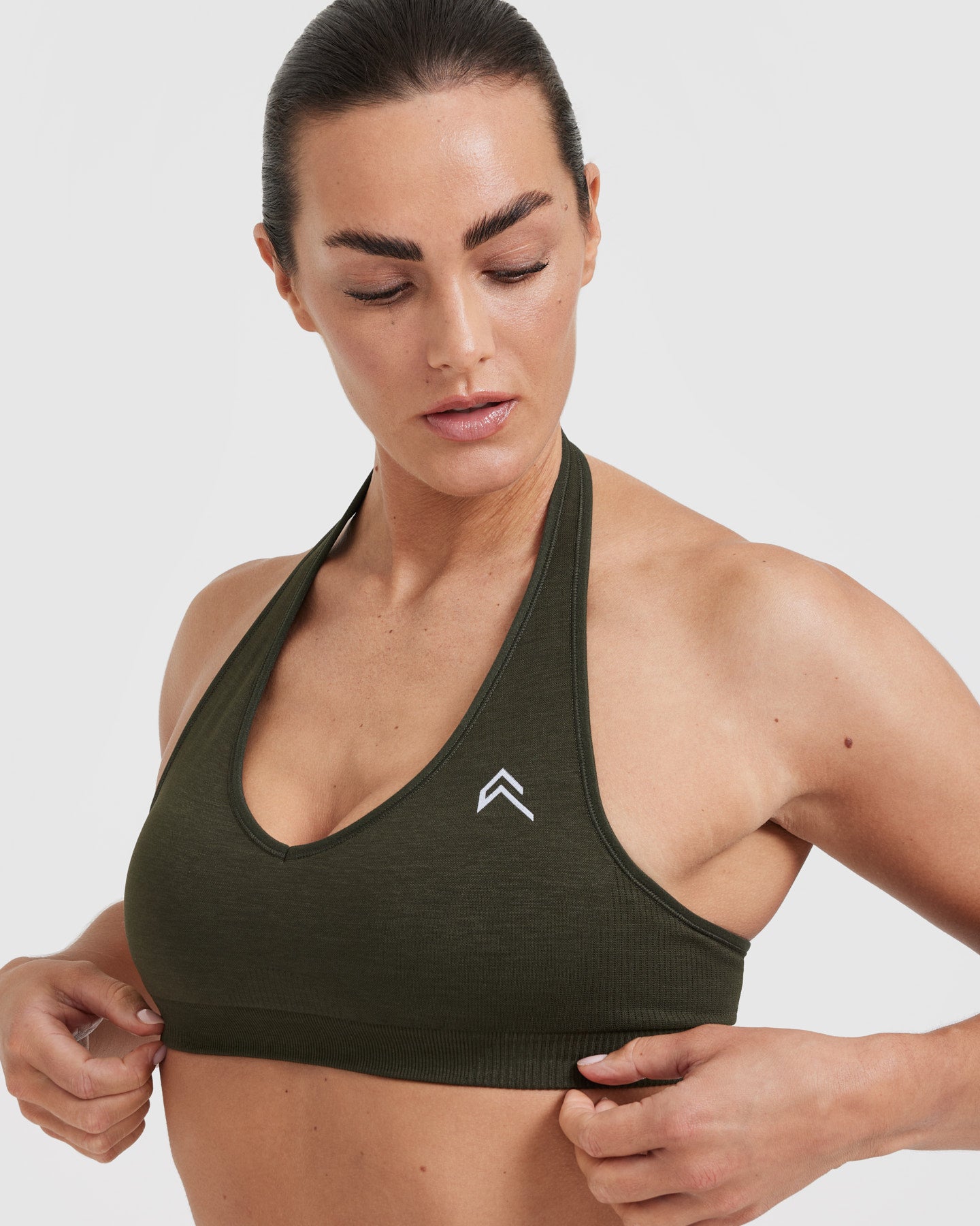 Classic Seamless 2.0 Halter Neck Bralette | Khaki Marl - Image 4