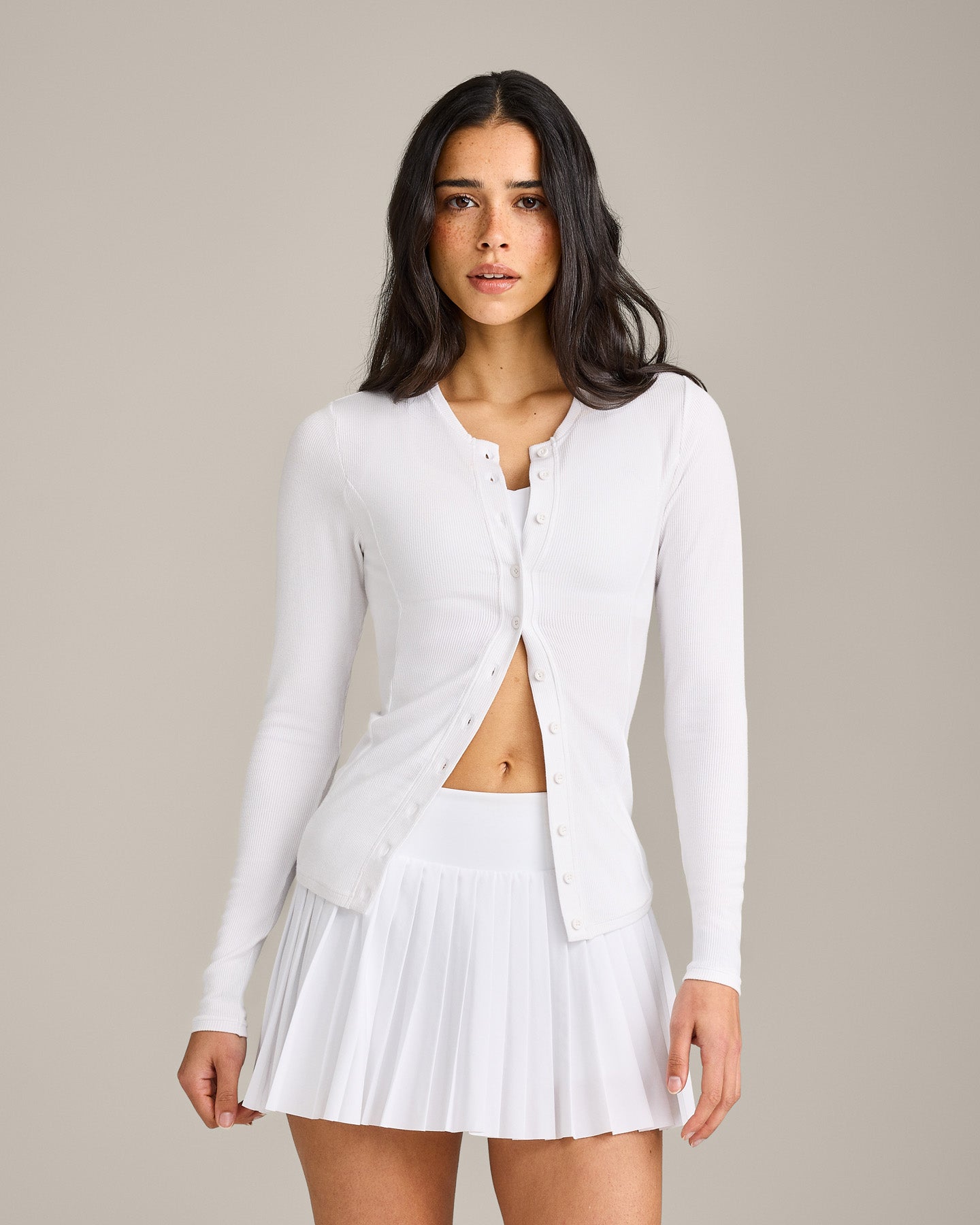 Mellow Rib Long Sleeve Cardigan | White