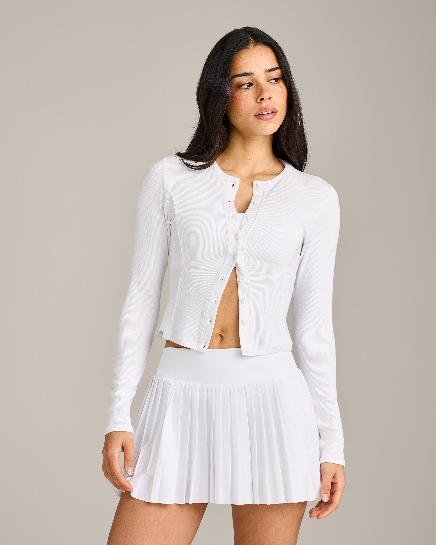 Mellow Rib Mid Long Sleeve Cardigan | White