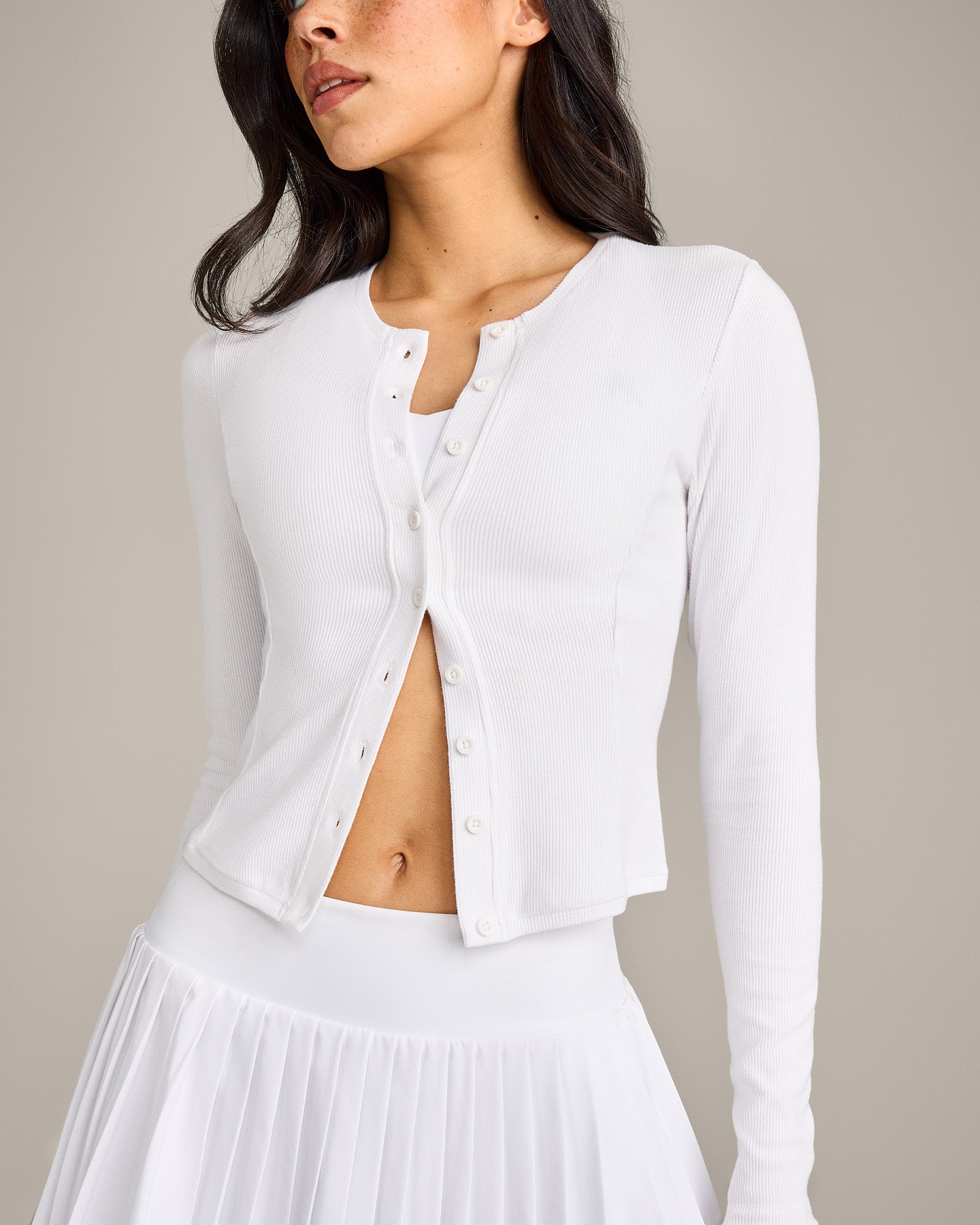 Mellow Rib Mid Long Sleeve Cardigan | White - Image 5