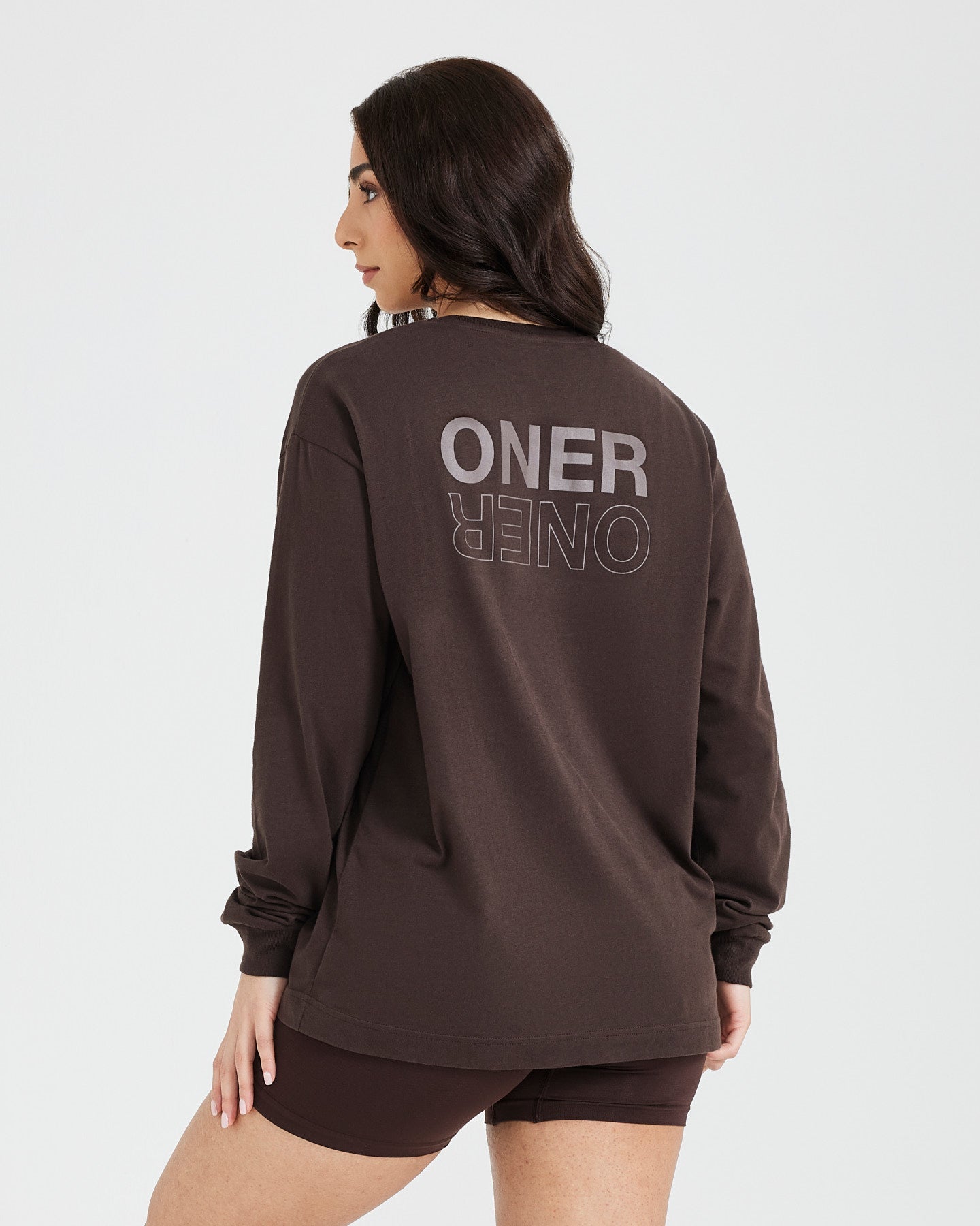 Alternative view of Classic Mirror Graphic Oversized Long Sleeve Top | Washed 70% Cocoa