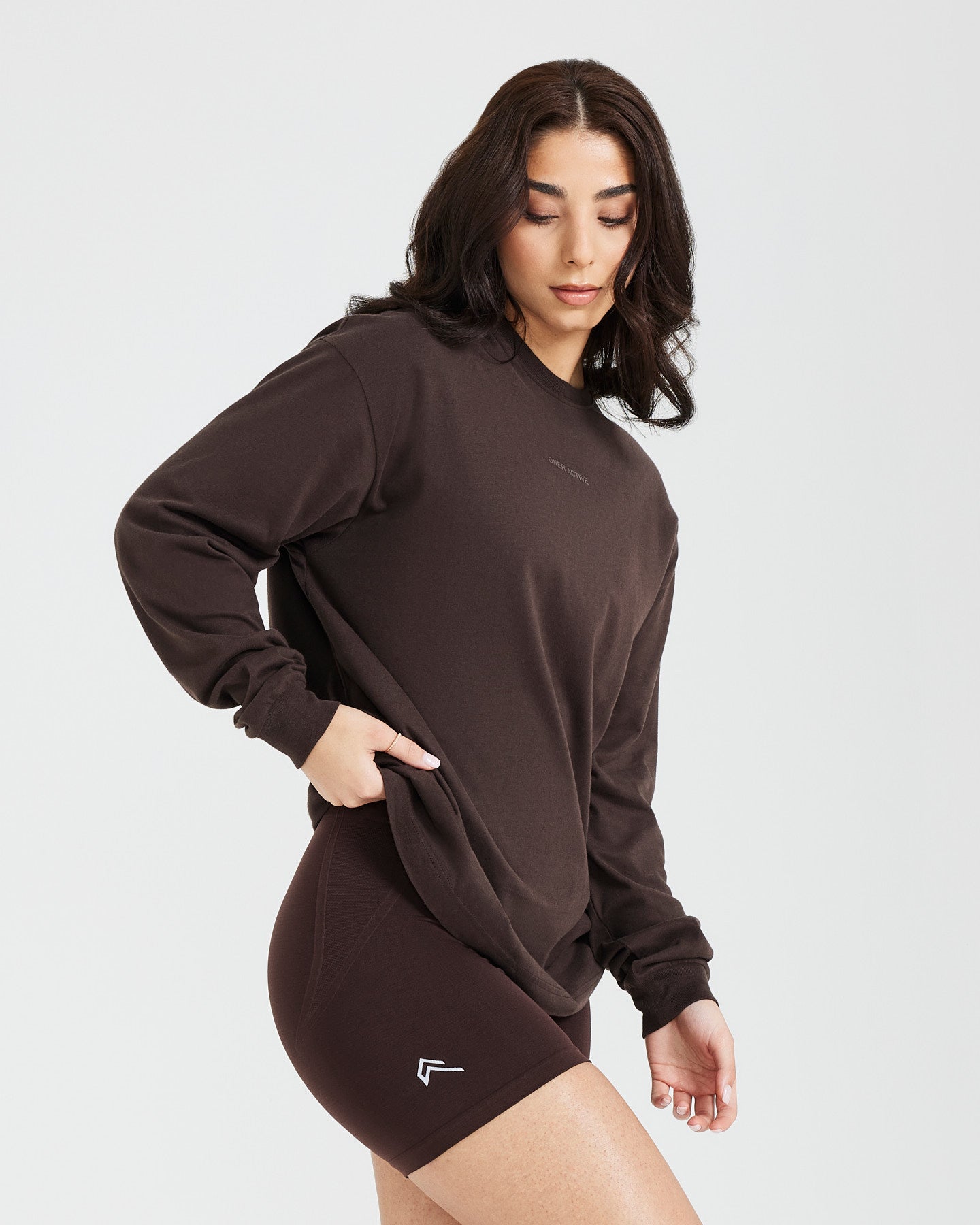 Classic Mirror Graphic Oversized Long Sleeve Top | Washed 70% Cocoa - Image 3