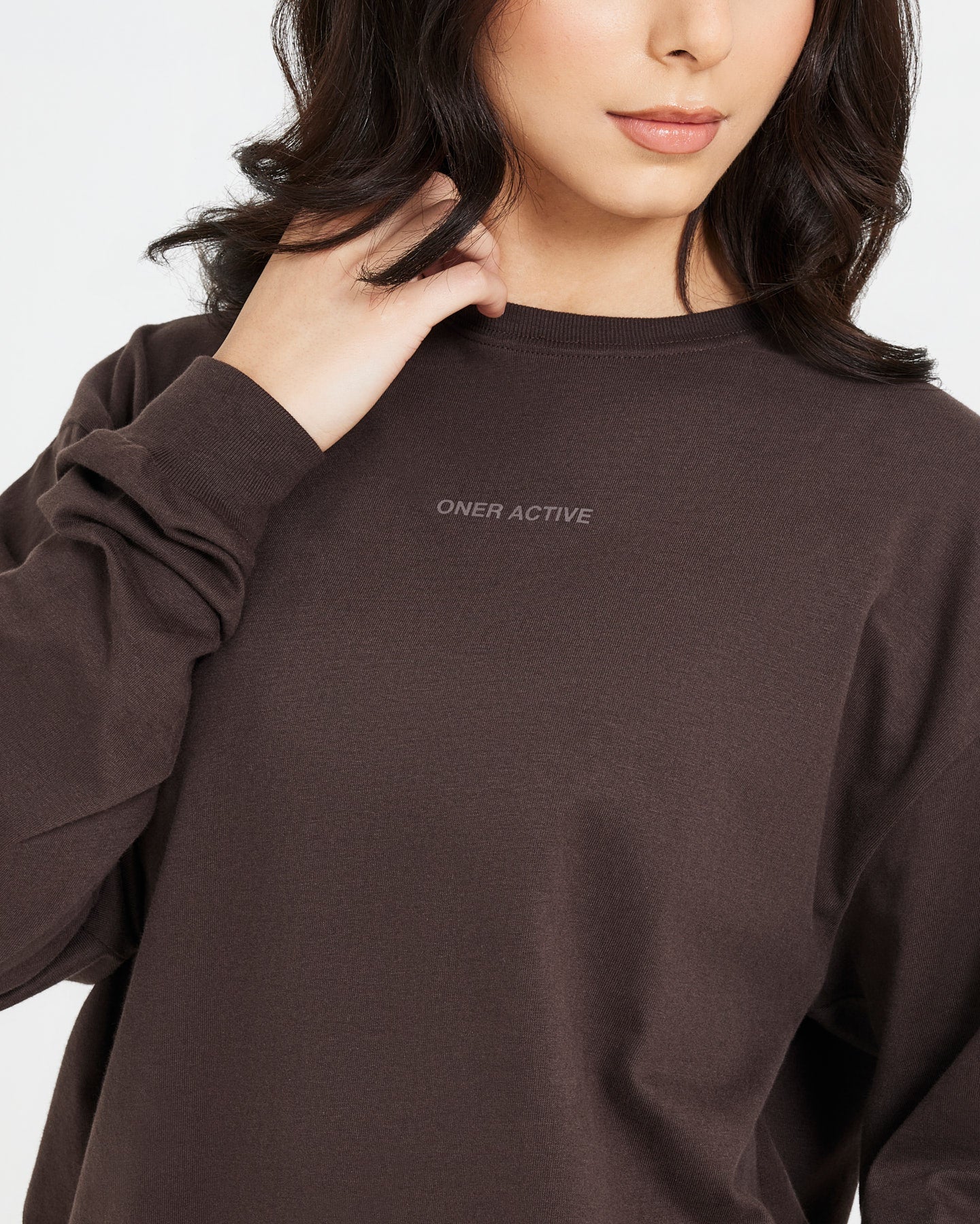 Classic Mirror Graphic Oversized Long Sleeve Top | Washed 70% Cocoa - Image 4