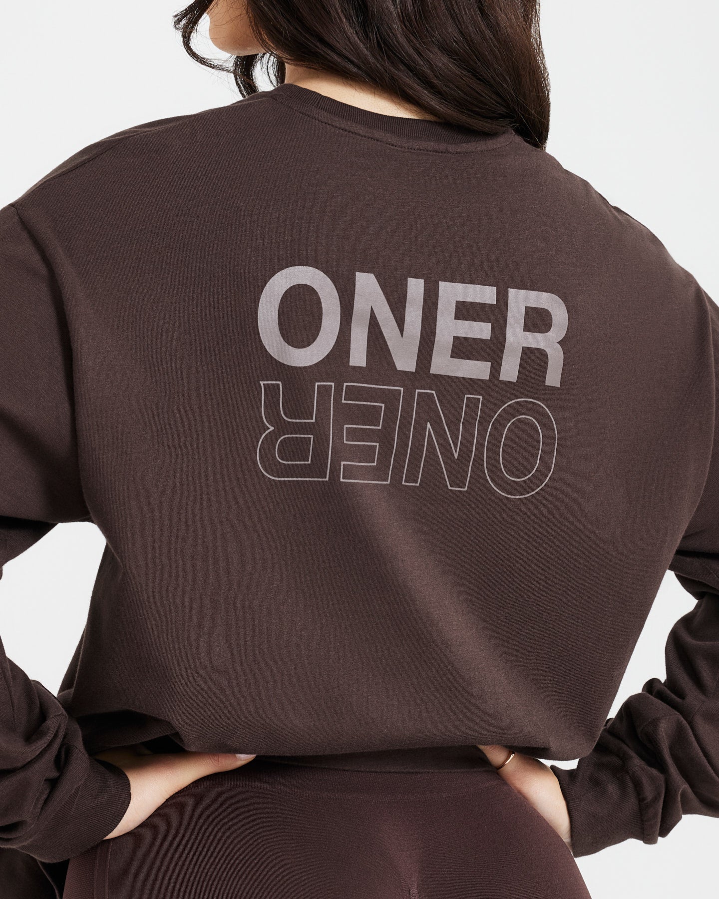 Classic Mirror Graphic Oversized Long Sleeve Top | Washed 70% Cocoa - Image 5
