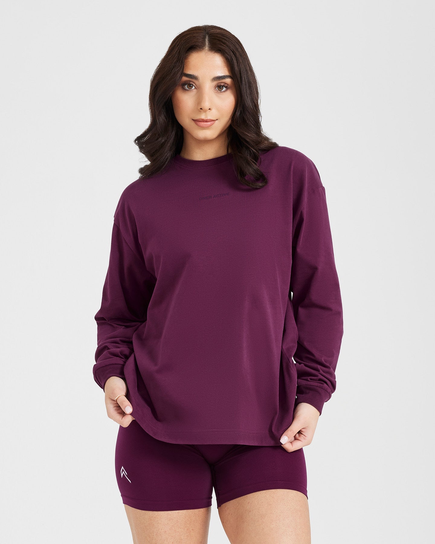 Classic Mirror Graphic Oversized Long Sleeve Top | Washed Ripe Fig