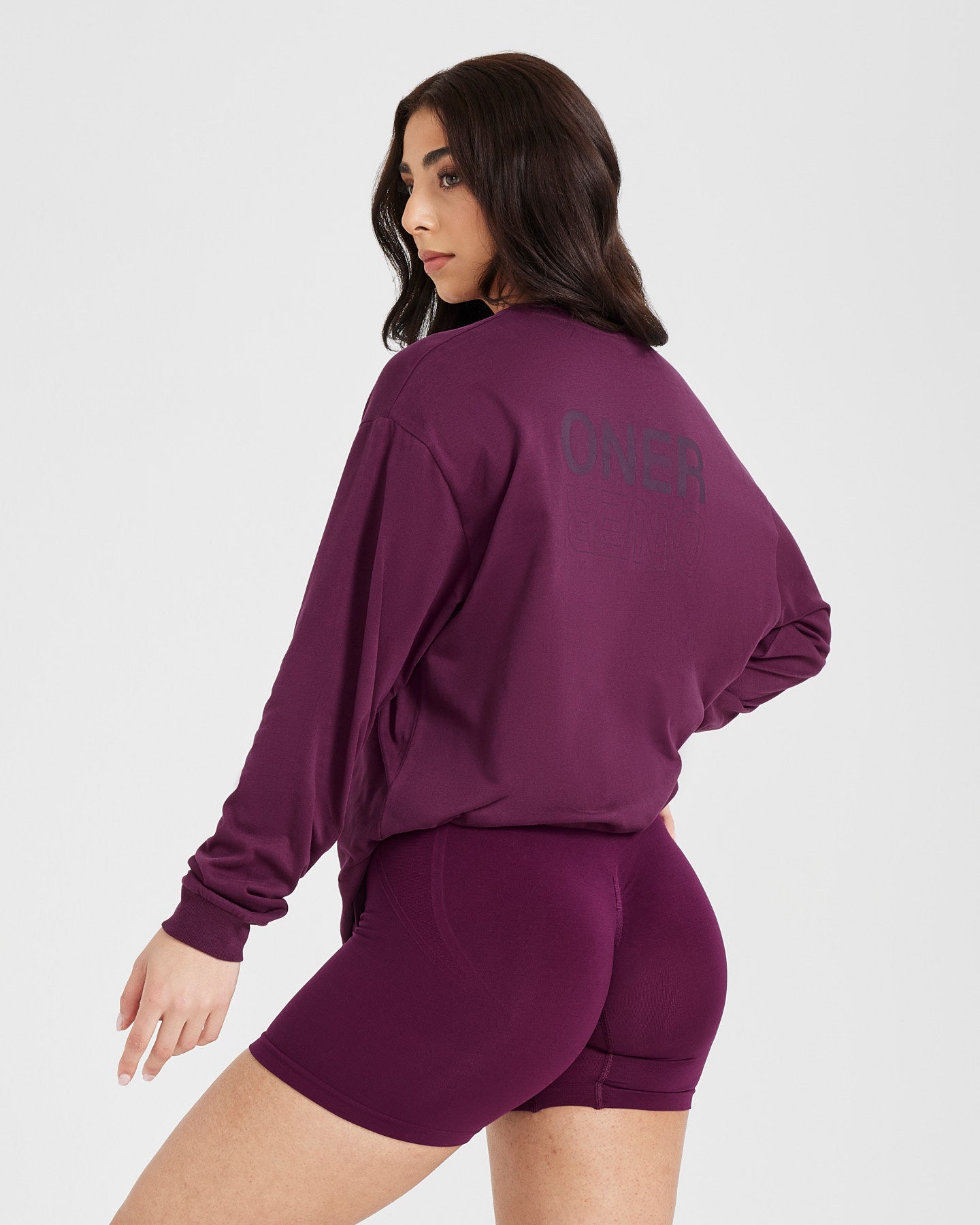 Alternative view of Classic Mirror Graphic Oversized Long Sleeve Top | Washed Ripe Fig