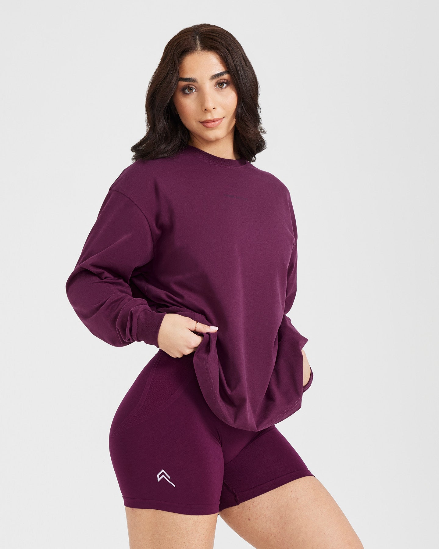 Classic Mirror Graphic Oversized Long Sleeve Top | Washed Ripe Fig - Image 3