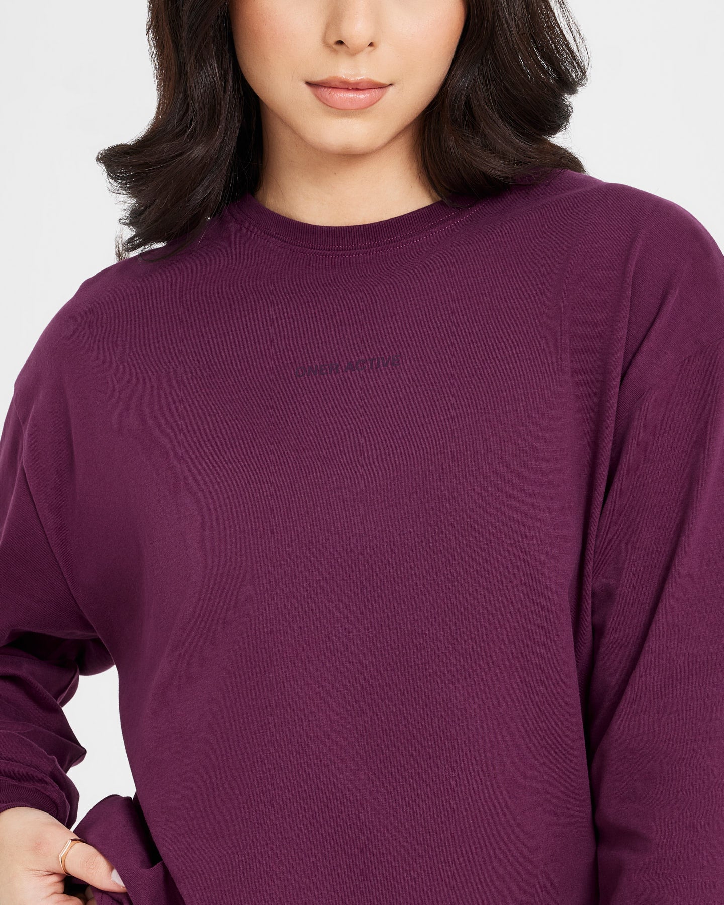 Classic Mirror Graphic Oversized Long Sleeve Top | Washed Ripe Fig - Image 4
