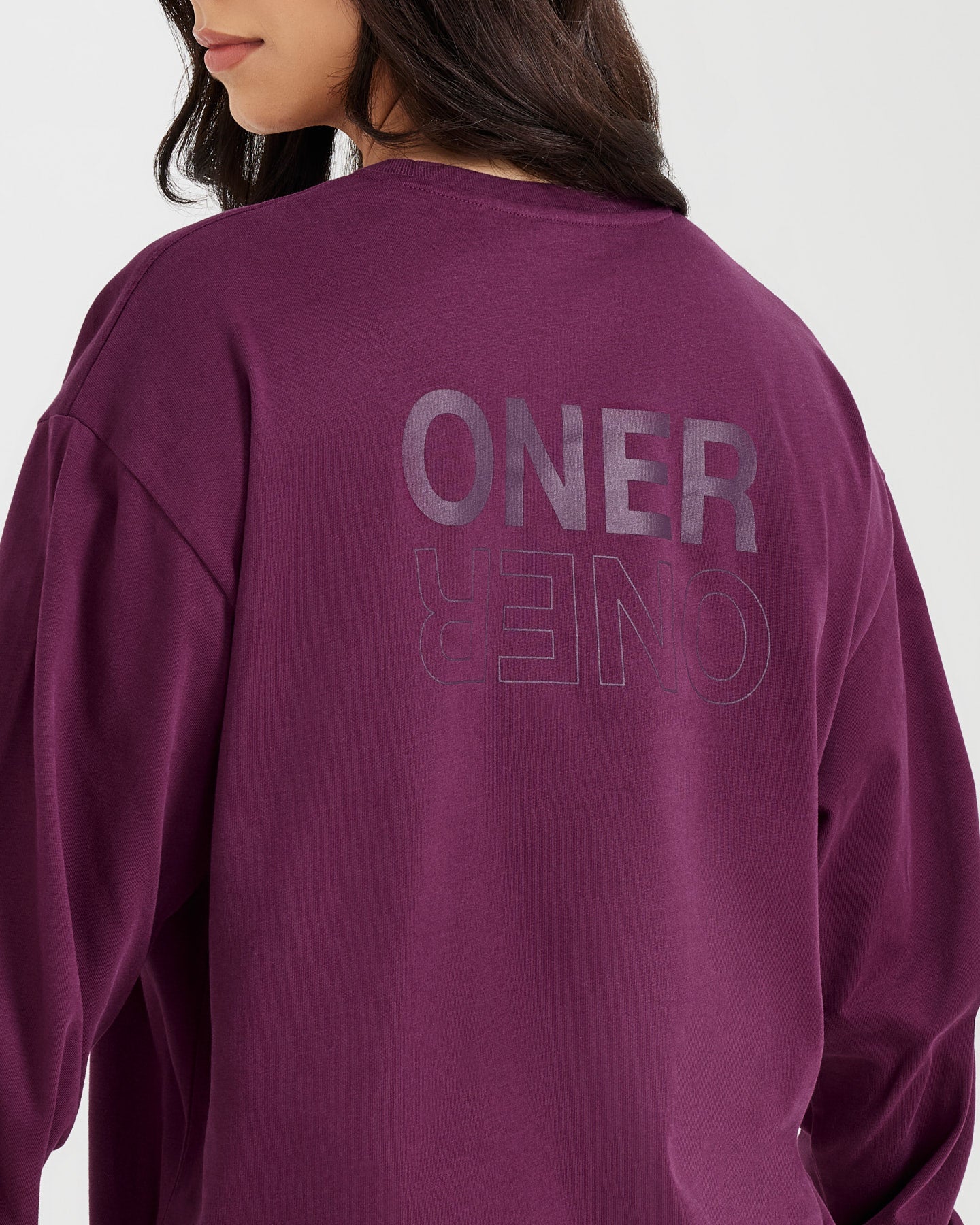Classic Mirror Graphic Oversized Long Sleeve Top | Washed Ripe Fig - Image 5