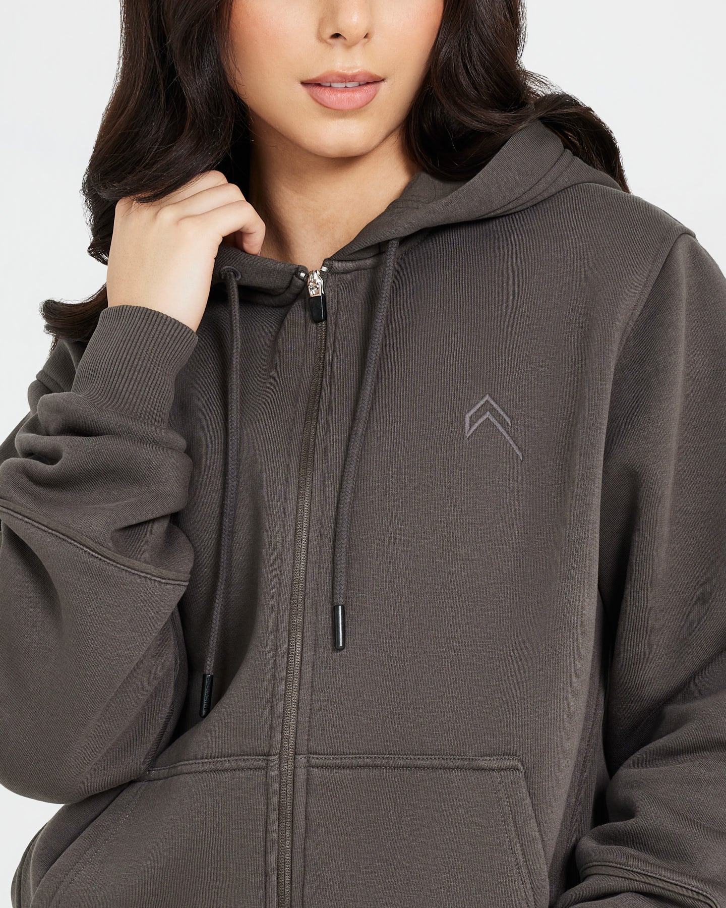 Classic Lounge Oversized Zip Through Hoodie | Deep Taupe - Image 4