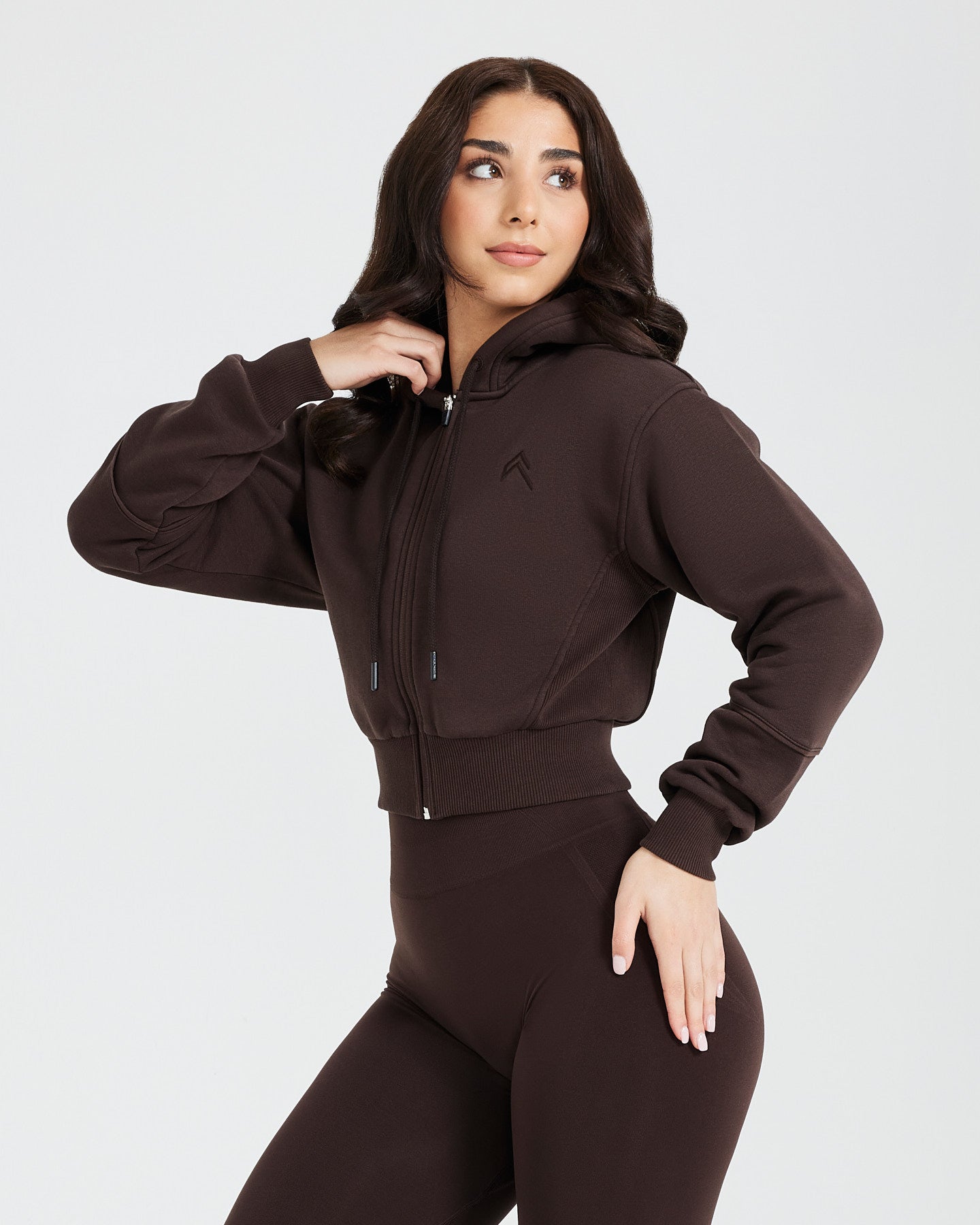 Classic Lounge Cropped Zip Through Hoodie | 70% Cocoa - Image 3
