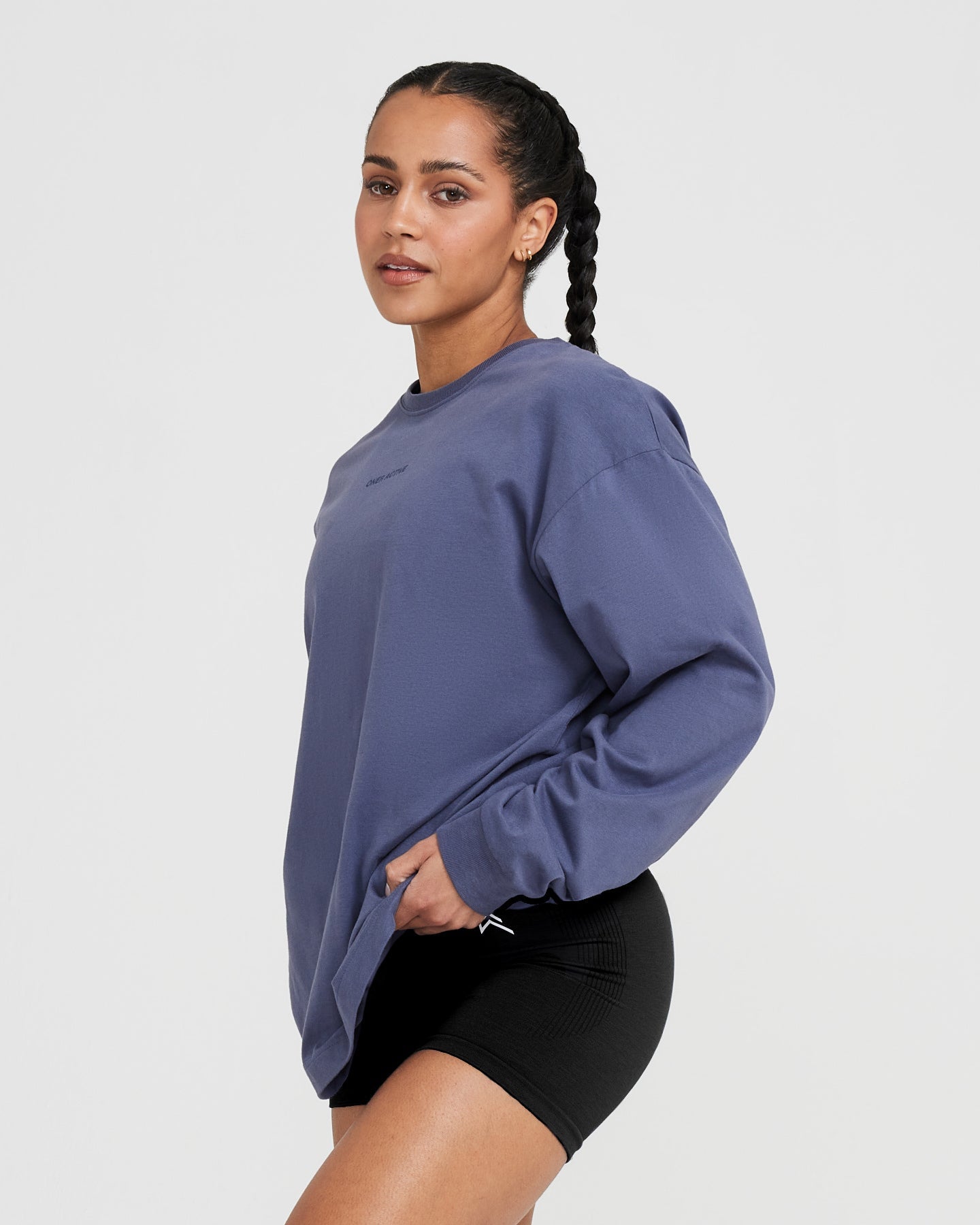 Classic Mirror Graphic Oversized Long Sleeve Top | Washed Slate Blue - Image 3