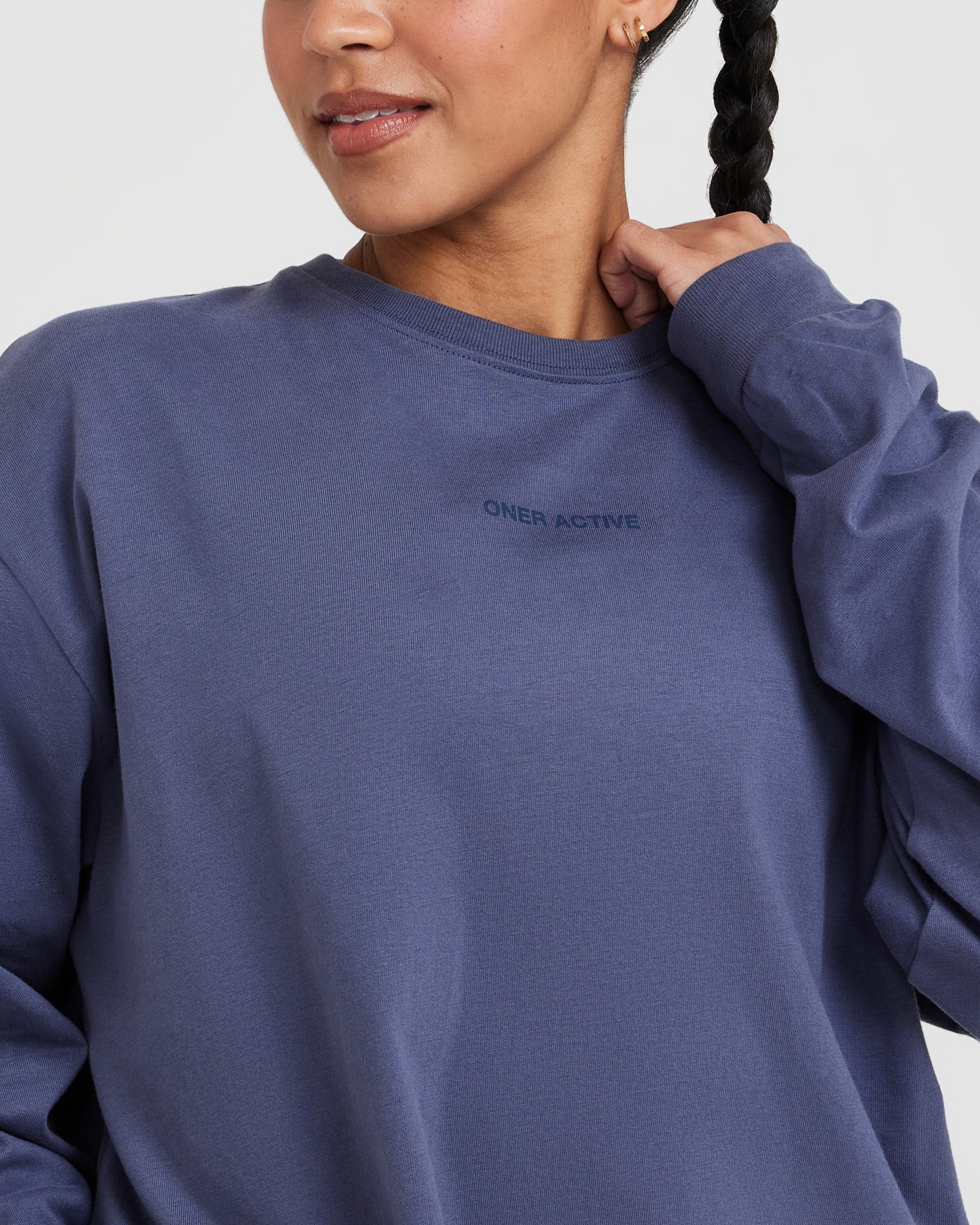 Classic Mirror Graphic Oversized Long Sleeve Top | Washed Slate Blue - Image 4